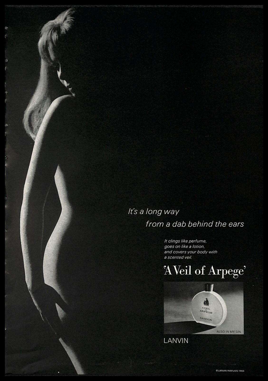 1966 Lanvin Arpege Perfume Vintage PRINT AD Sensual Sophisticated Fragrance