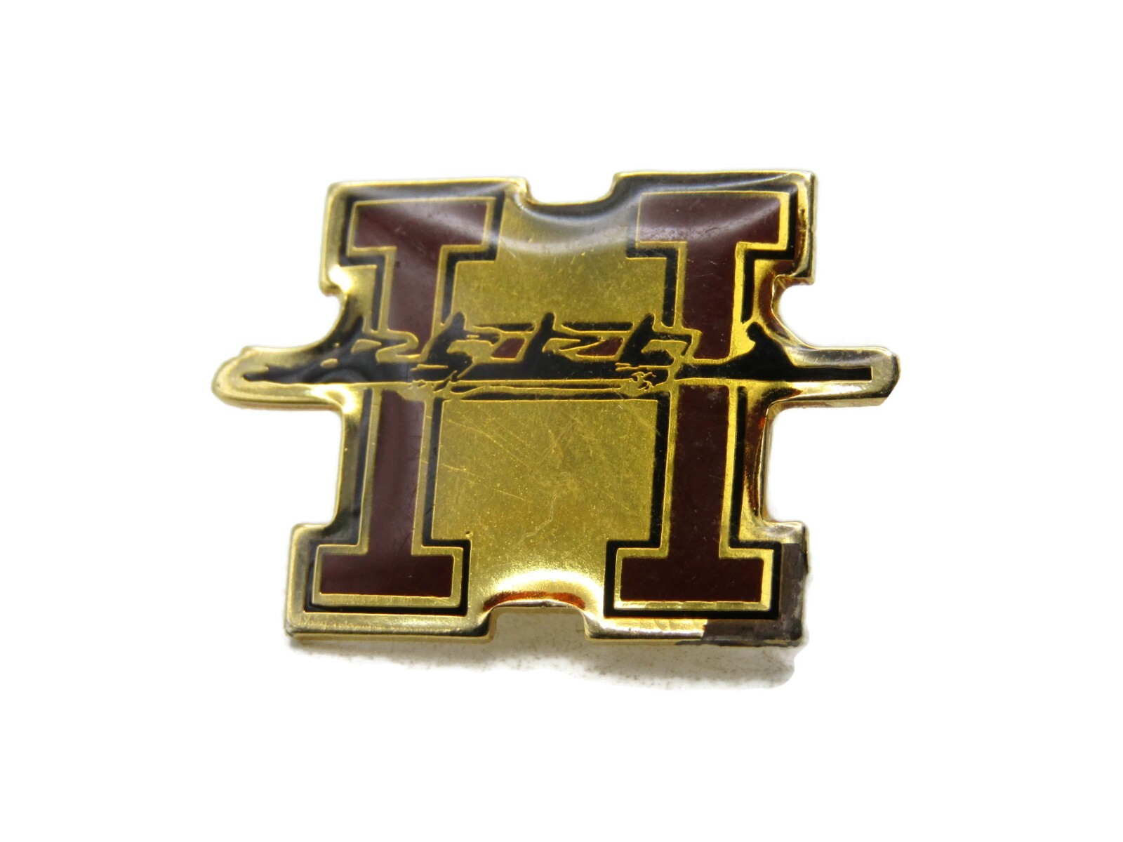 Vintage Hotchkiss School H Logo Lapel Pin Maroon Red & Gold Tone Enamel Badge