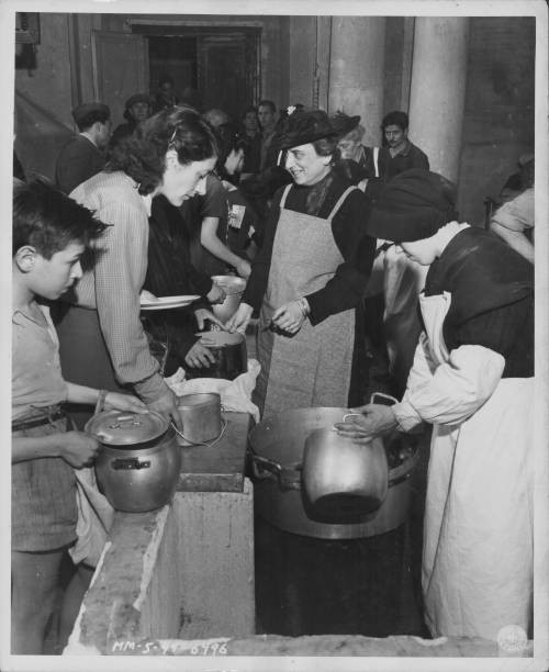 Italian people queuing food times poverty World War Two Rome Italy- Old Photo