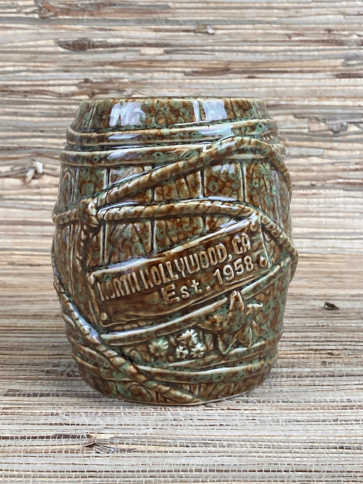 Tonga Hut Rum Barrel Tiki Mug Brown/Green Speckle 4.5\