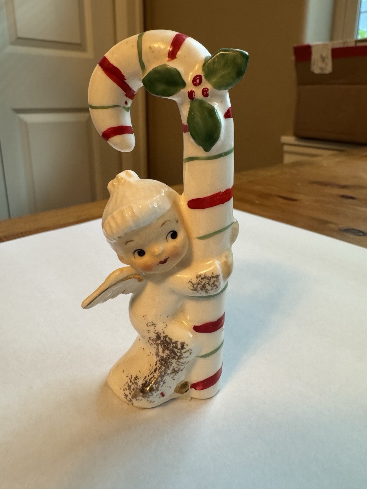 Vintage Napco? Lefton? Ceramic Christmas Angel With Candy Cane Figure