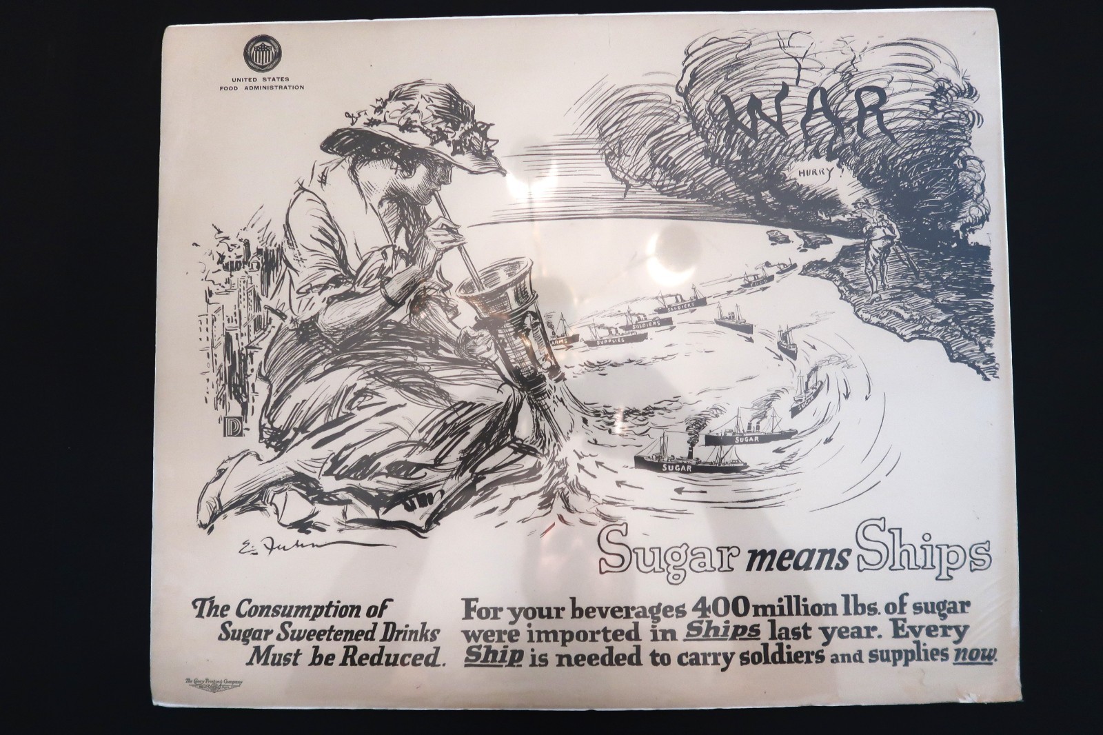 Original 1917 World War I Poster Sugar Means Ships WWI Propaganda Ernest Fuhr