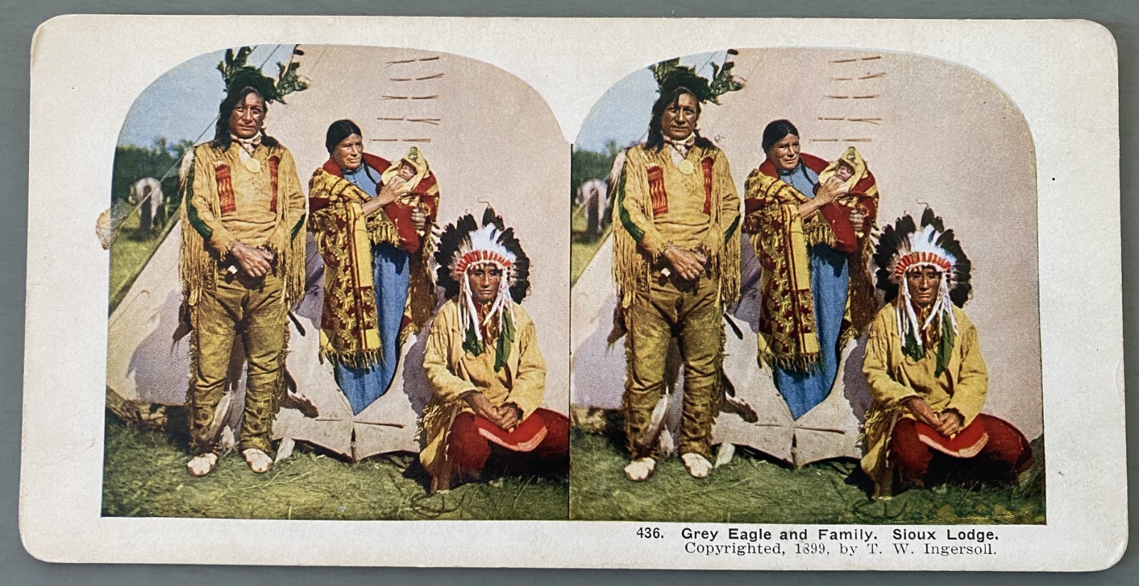 Antique 1899 Gray Eagle Native Sioux Chief And Family Stereoview Photo Card
