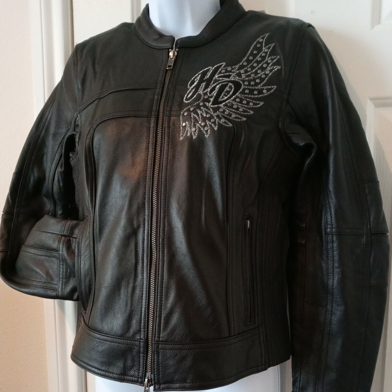  ⭐⭐Harley Davidson Womens Leather Jacket Affinity RHINESTONES  ZIP OUT LINER  XS