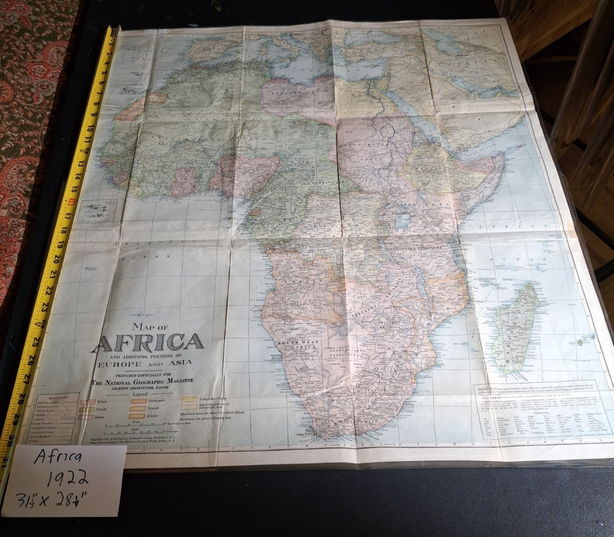 RARE antique 1922 AFRICA  map National Geographic original 31.5\