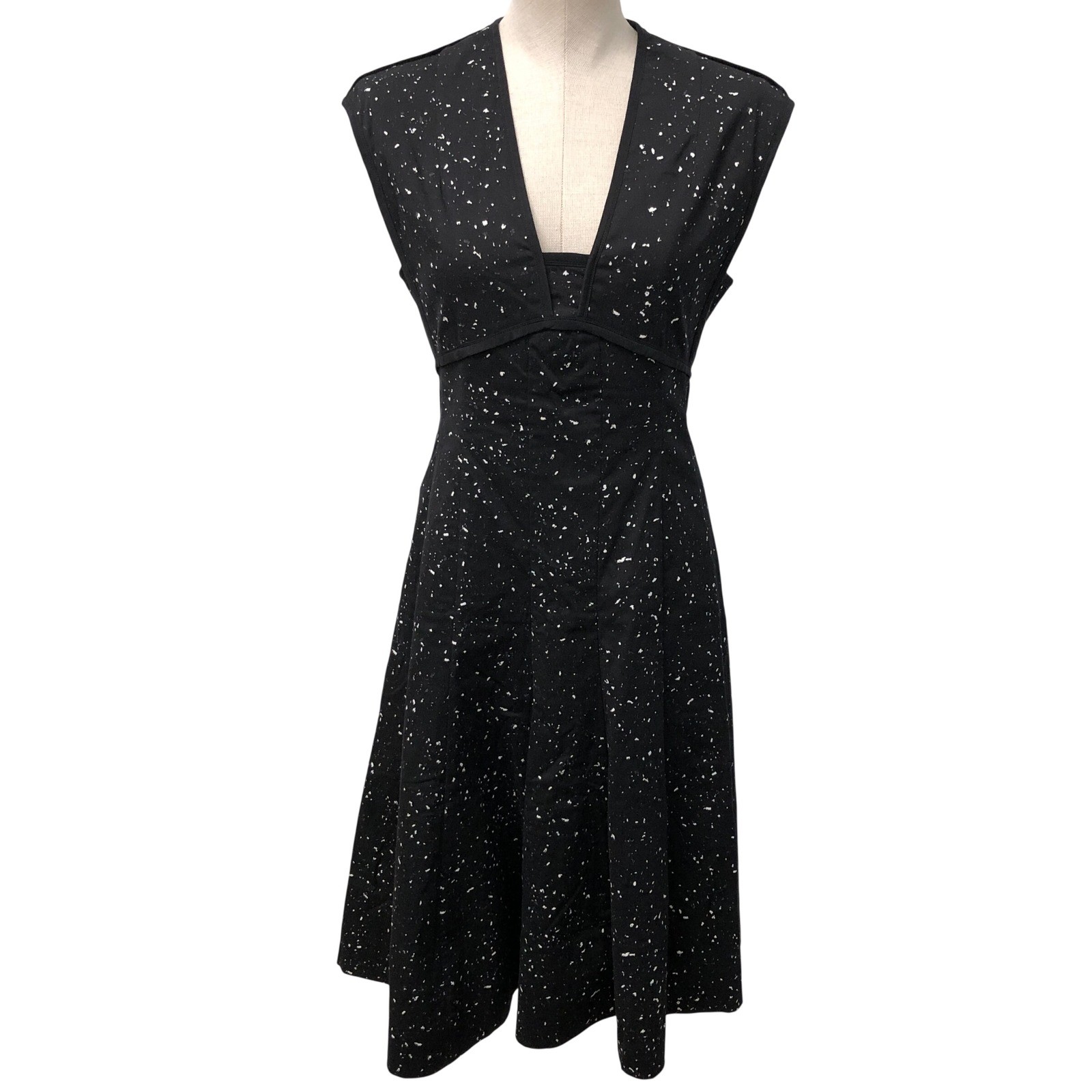Narciso Rodriguez Midi Dress Womens 42 6 Black White Speckled Silk Trim Italy