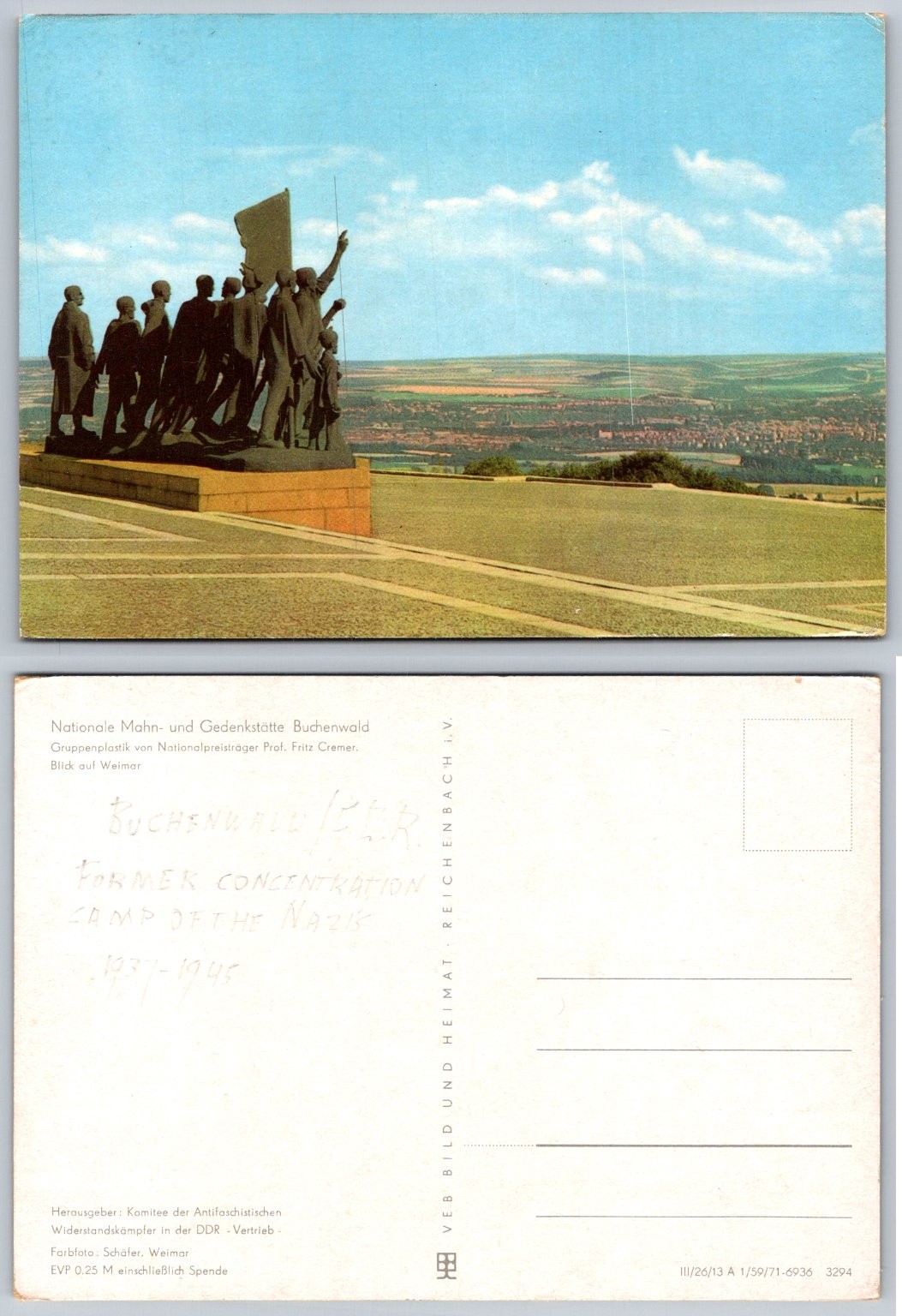Buchenwald Memorial Weimar East Germany GDR Postcard WWII Era Art