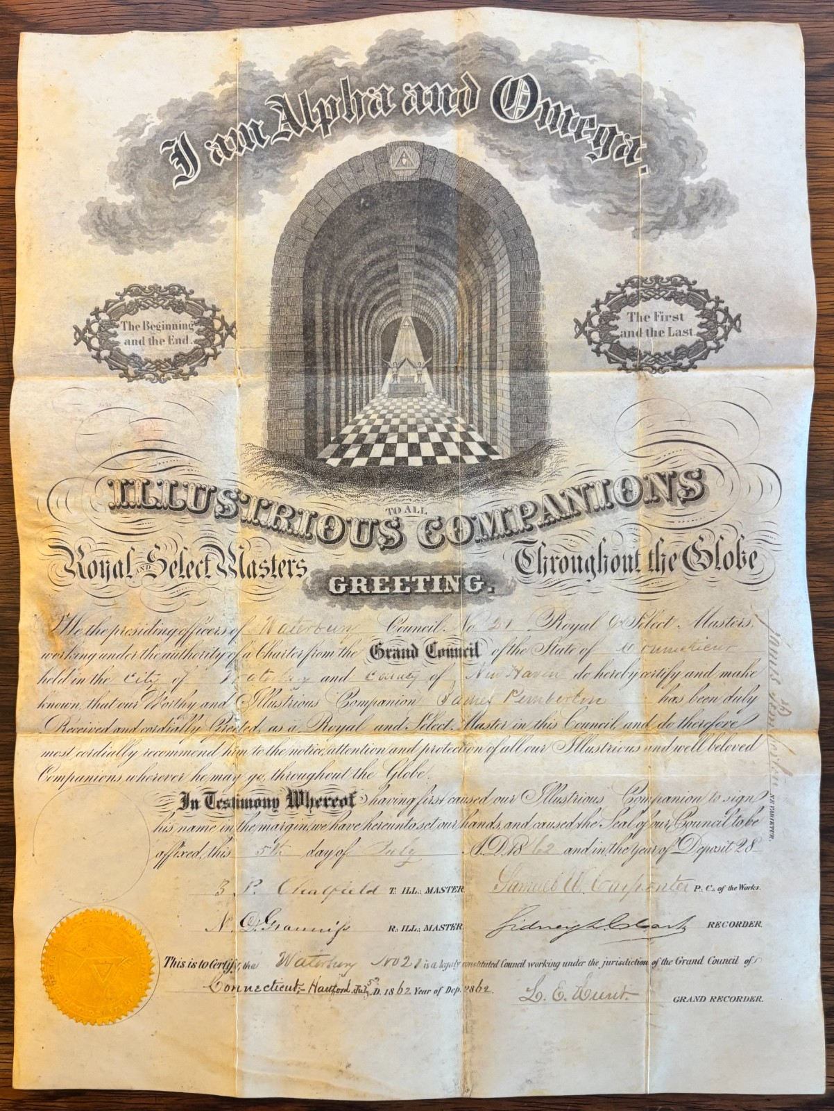 1862 ROYAL & SELECT MASTERS CRYPTIC MASONIC DEGREE 1862 WATERBURY CT FREEMASONS