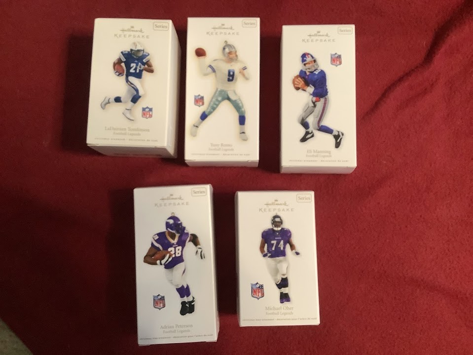 NIB LOT OF 5 Official NFL Legends Hallmark Keepsake Ornament Manning Romo Oher
