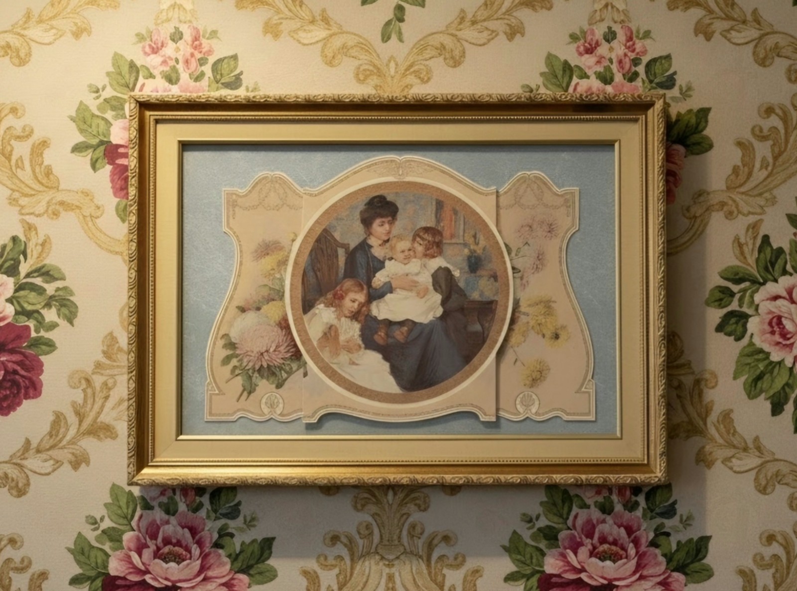Vtg French Farmhouse Youths Companion Die-Cut Trifold Gold Gilt Framed Wall Art