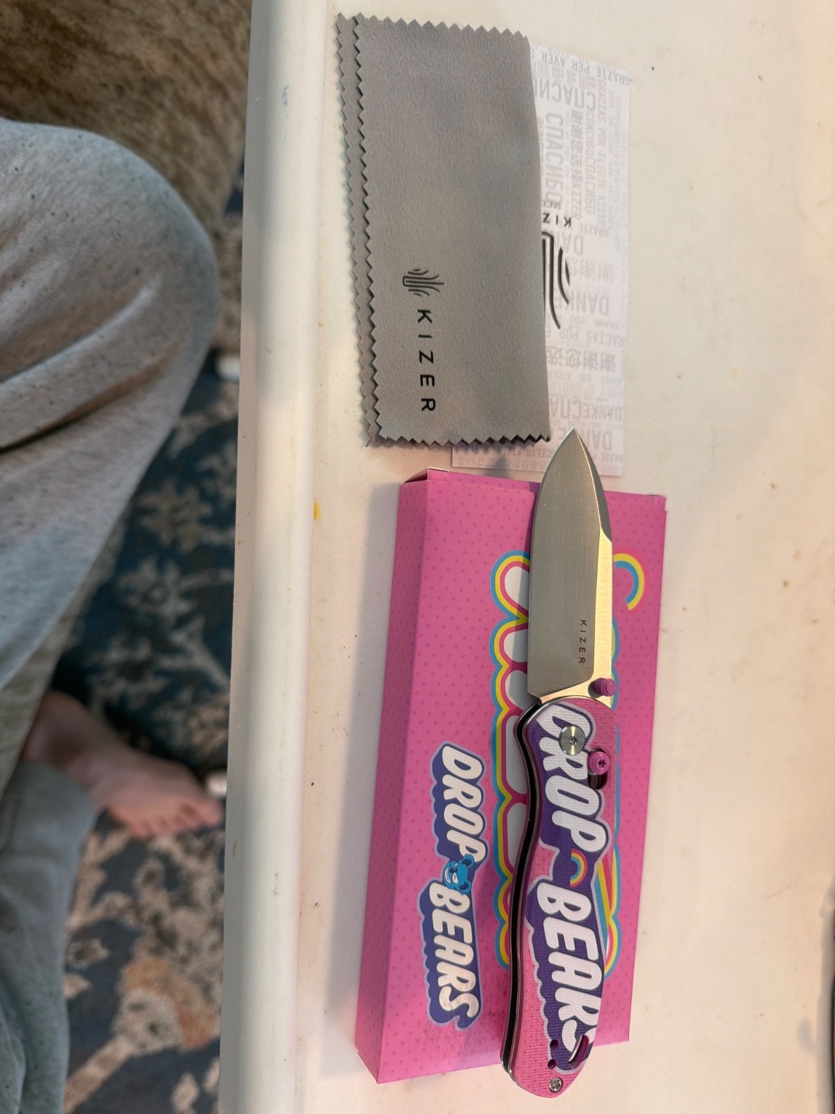 Kizer Drop Bear SMKW Exclusive PINK Folding Knife 14C28N STEEL BLADE