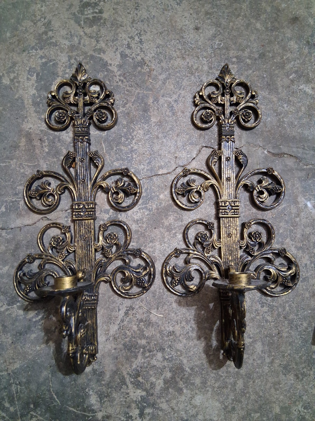 Large Gothic Pair Vintage Homco Plastic Candle Wall Sconces 21\