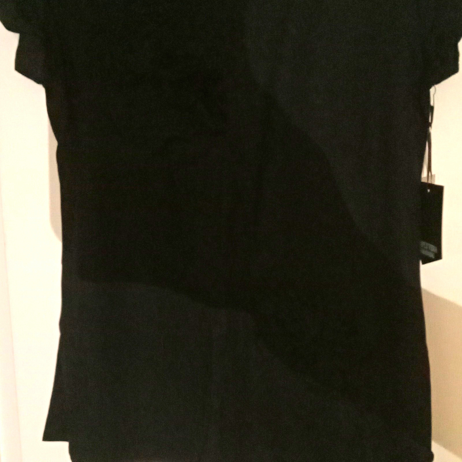 Simply Vera Vera Wang Black Solid Crew Neck Floral Short Sleeve Asym Top Poly S