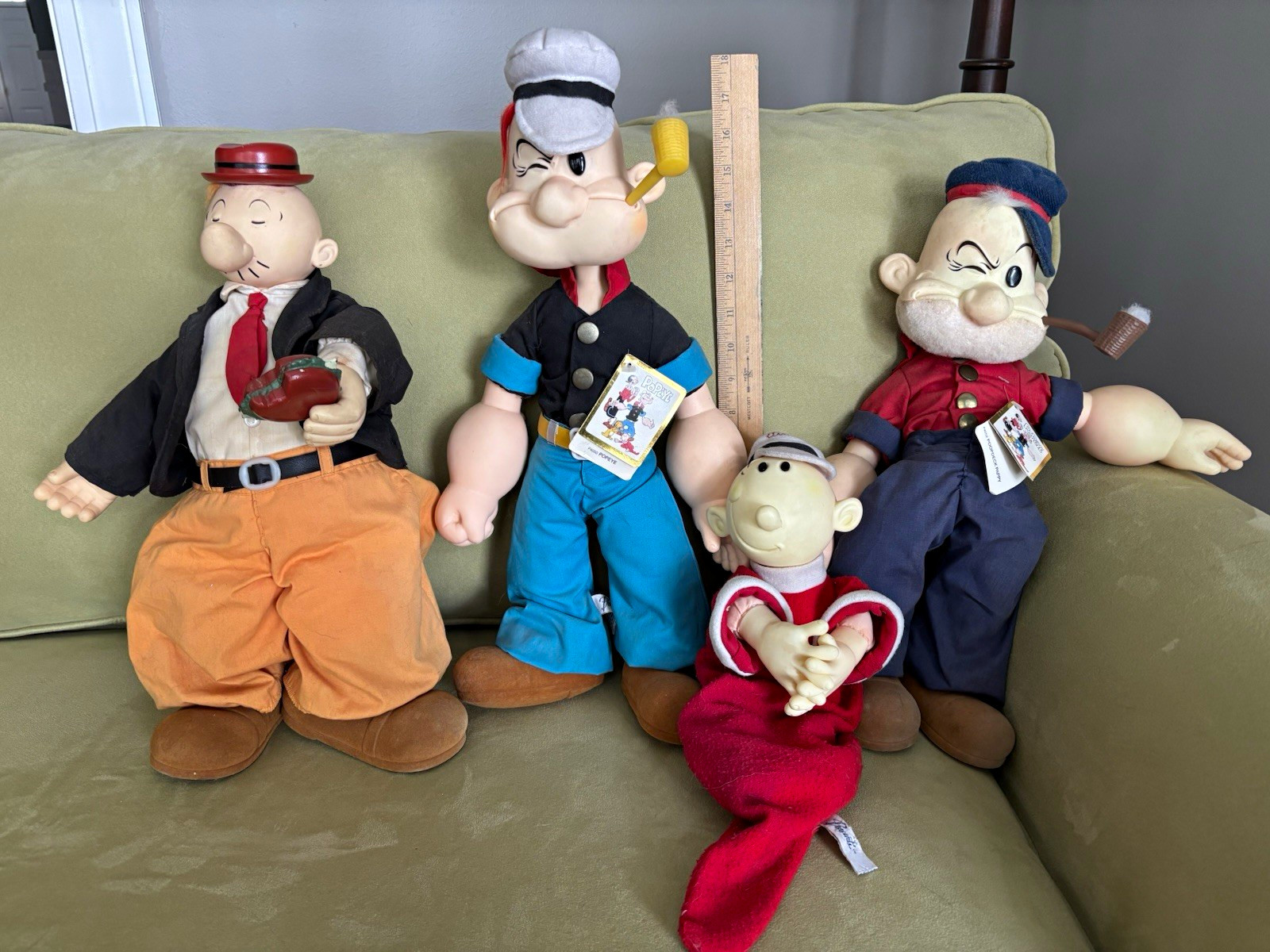 Popeye Tagged Plush Doll Lot Popeye Poop Deck Pappy Wimpy Swee\'Pea . Large size.