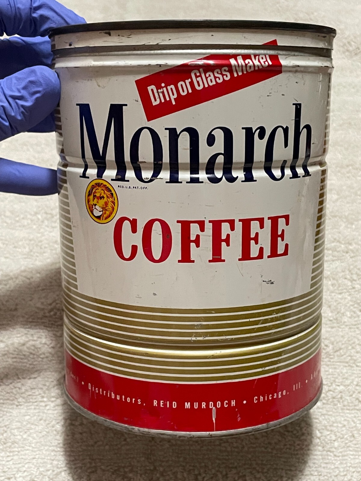 Monarch Coffee Gold Stripes Two Pound Coffee Can (Read)