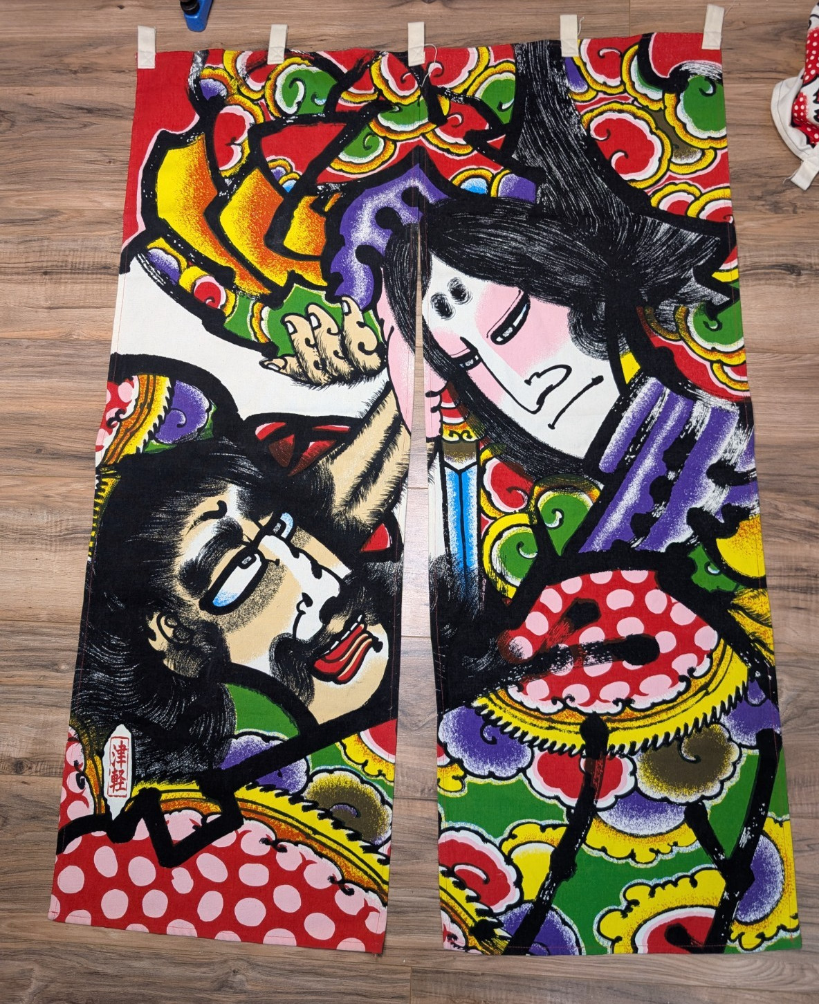 Vintage Japanese Noren Doorway Curtain Tsugaru Art Samurai Hanging Textile