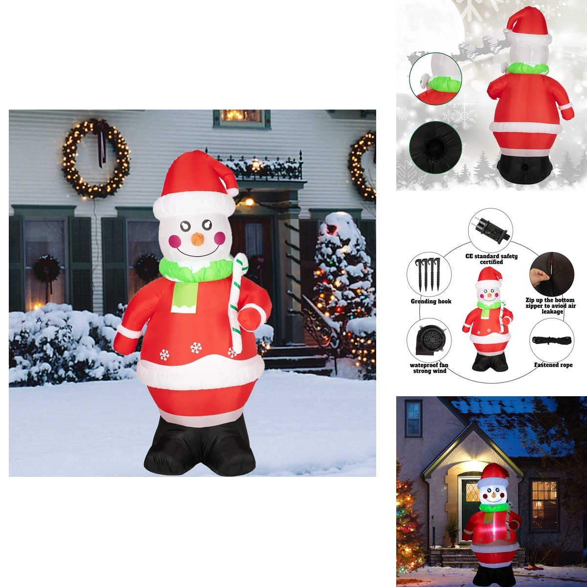 7Ft Inflatable Snowman Christmas Yard Decor with LED Lights - LIZHOUMIL