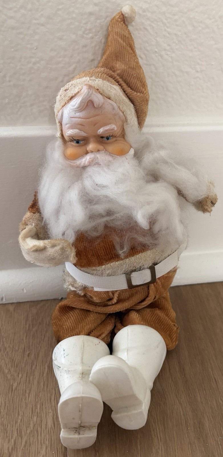 Vintage 1950’s Rubber Face Santa Claus Corduroy Suit Christmas Figurine READ