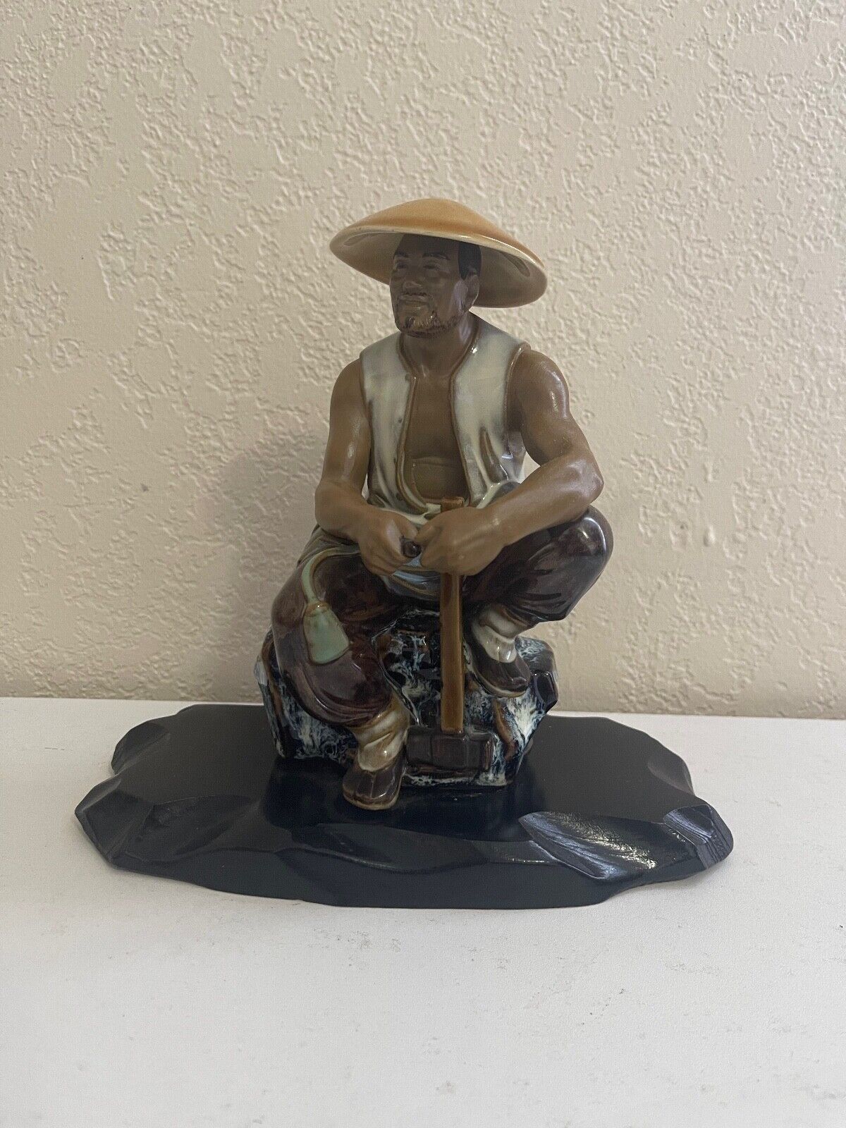 Chinese Mudman Figurine Man Sitting / Working with Hammer