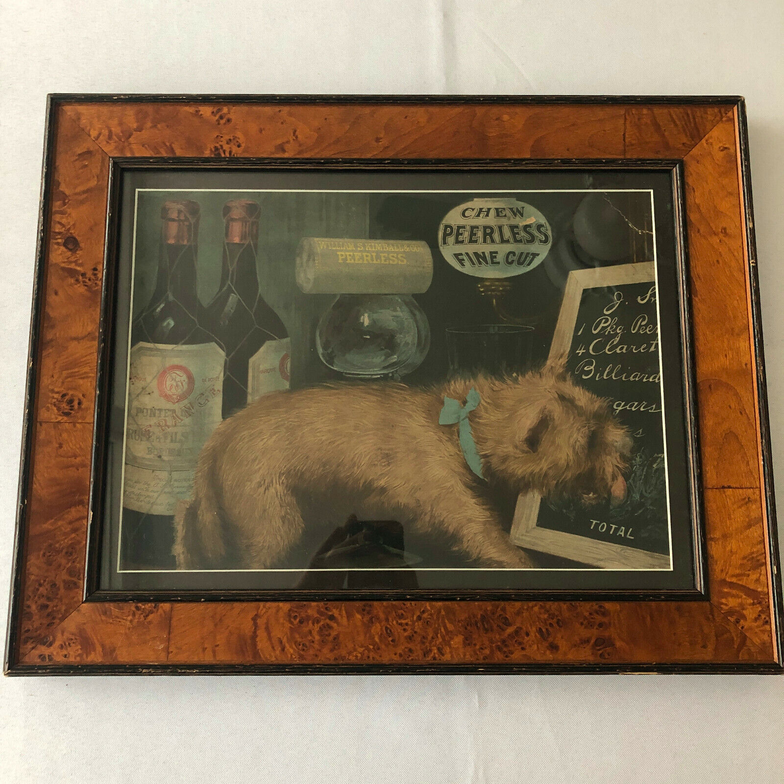 Poster Store Display Peerless Fine Cut Chewing Tobacco Framed Dog Vintage