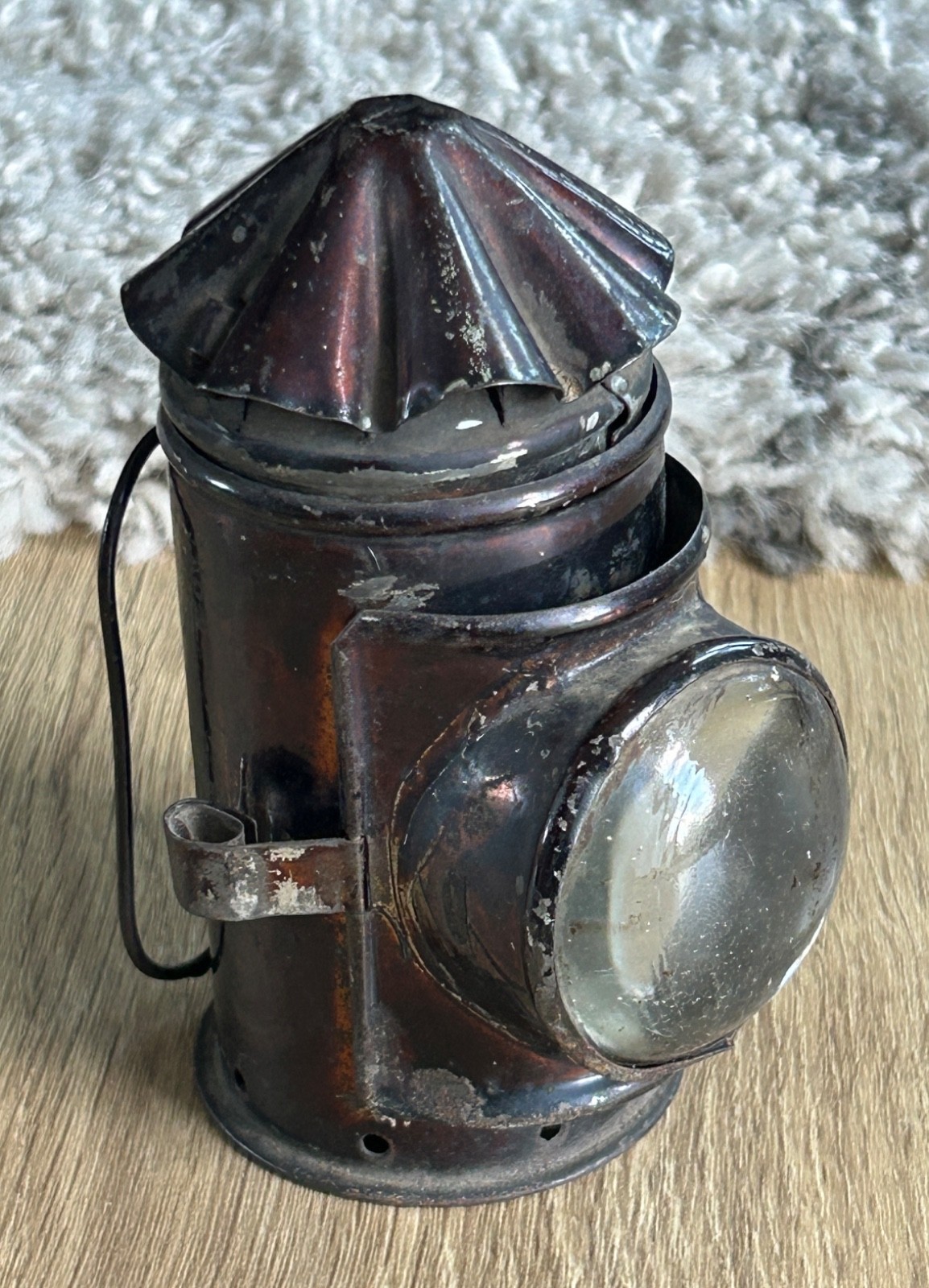 c1880s Tin Police Lantern w/ Bullseye Lens, Blackout Slide - Christmas Tree Lamp