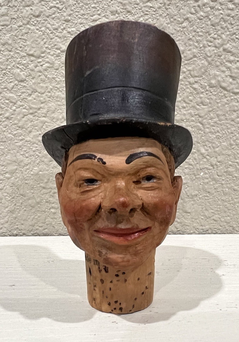 Antique ANRI Hand Carved Painted Wood Dickens Mr. Macawber Bottle Stopper Cork