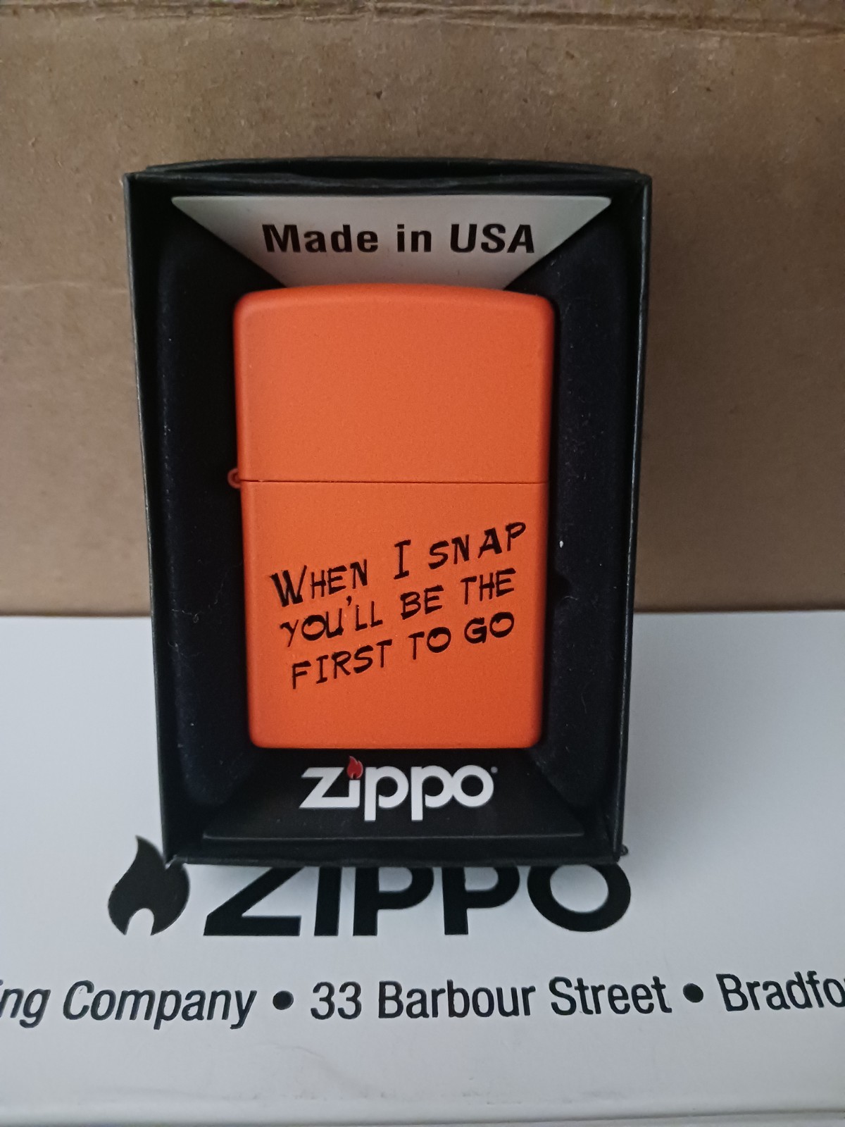 Zippo Vintage When I Snap.... NIB. Matte Orange Finish. 2012. Zippo Vintage When I Snap.... NIB. Matte Orange Finish. 2012.