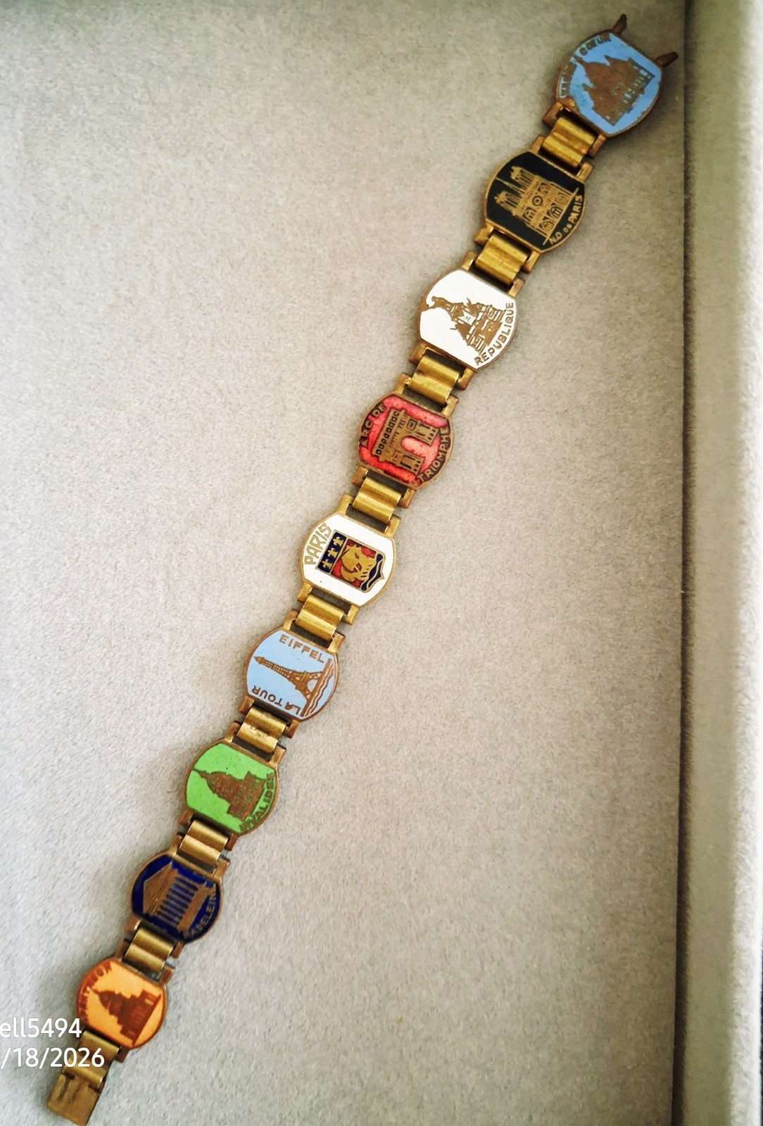 Vintage Paris France Souvenir Panel Bracelet 7.5\