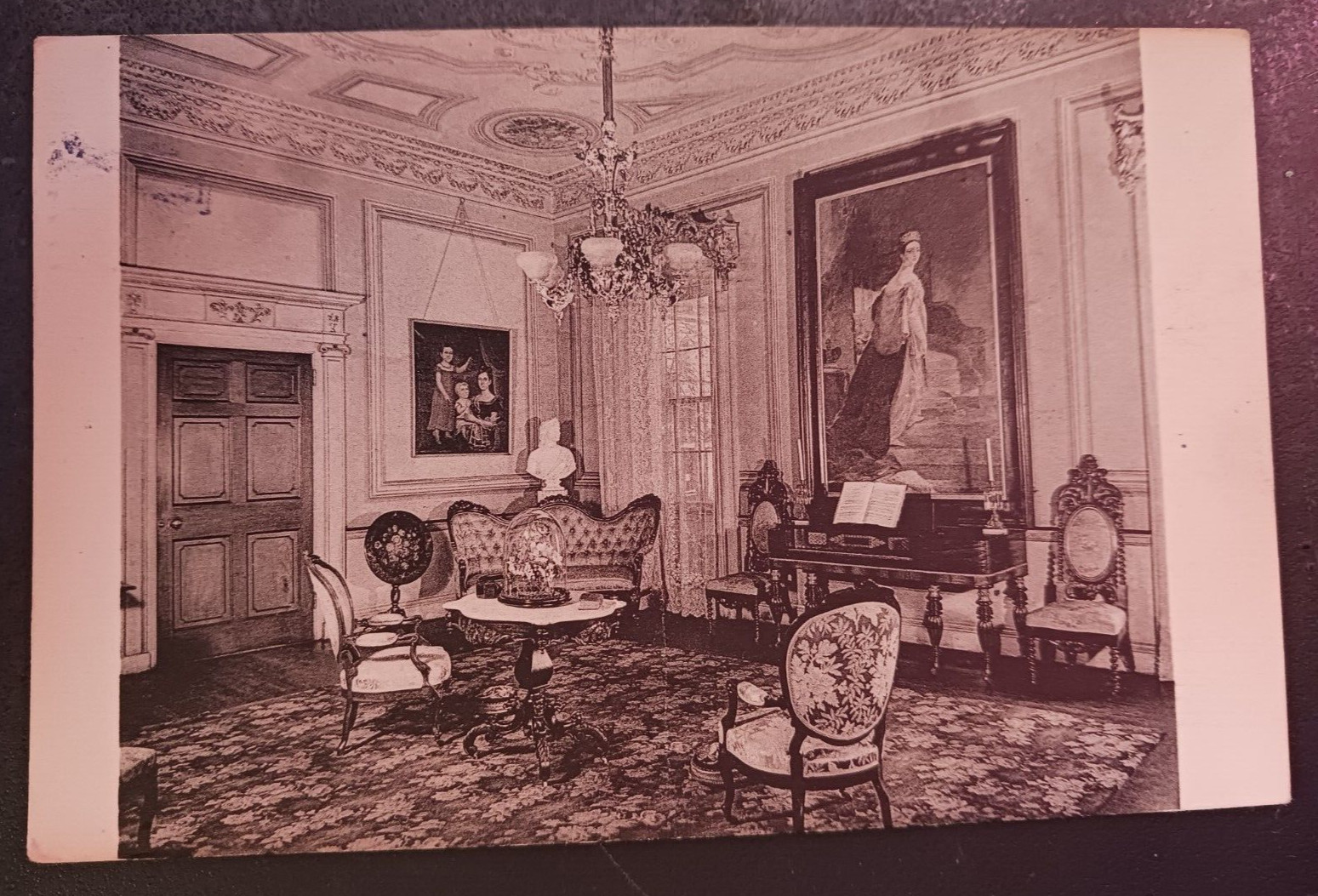 1956 postcard Richmond, VA Virginia, The Valentine Museum Victorian Drawing Room