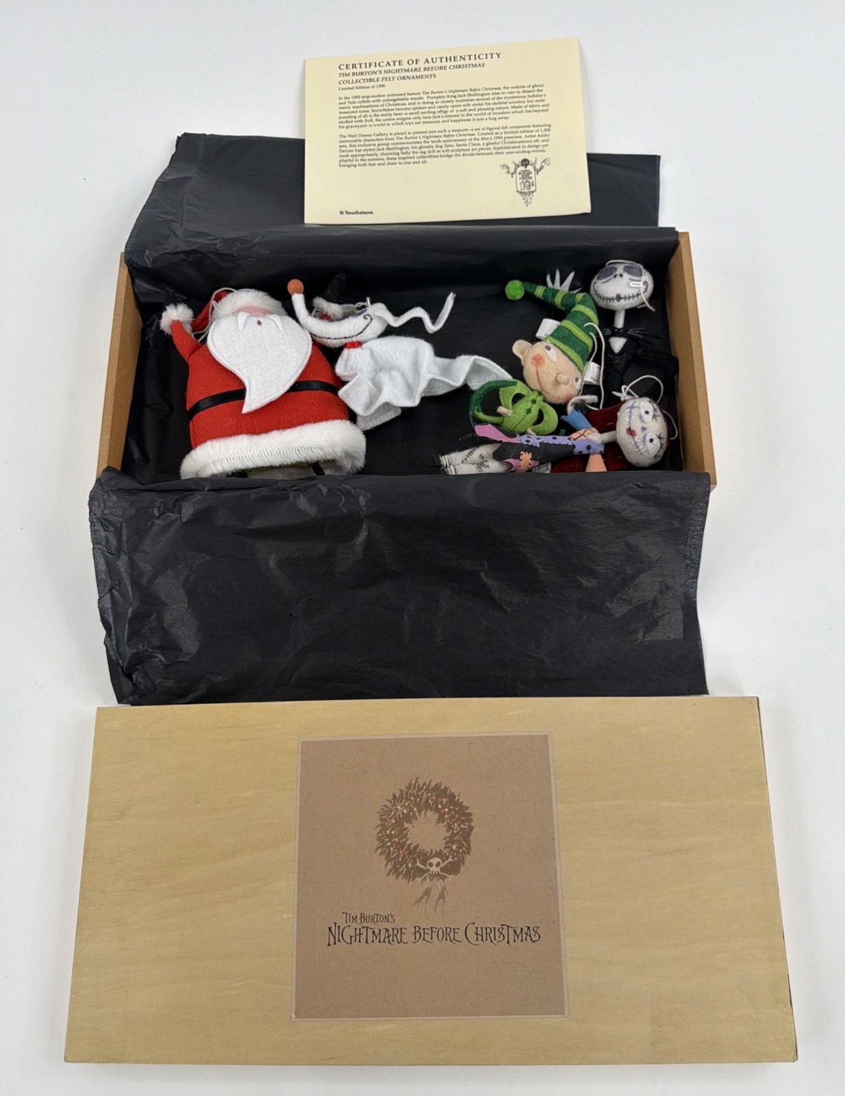 RARE Nightmare Before Christmas WOOD BOX Felt Ornaments 1500 Limited Edition Set