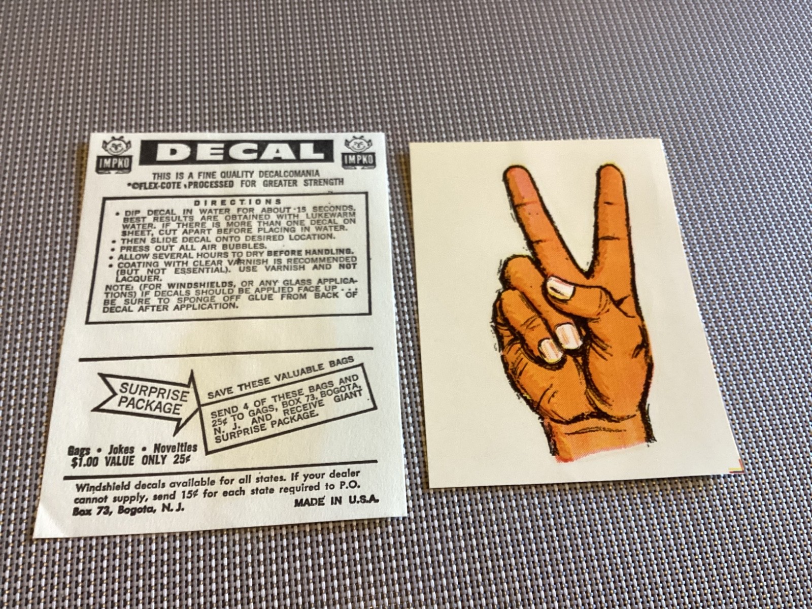 vintage PEACE SIGN TRANSFER DECAL IMPKO 1960s. New old stock. GREAT PRICE