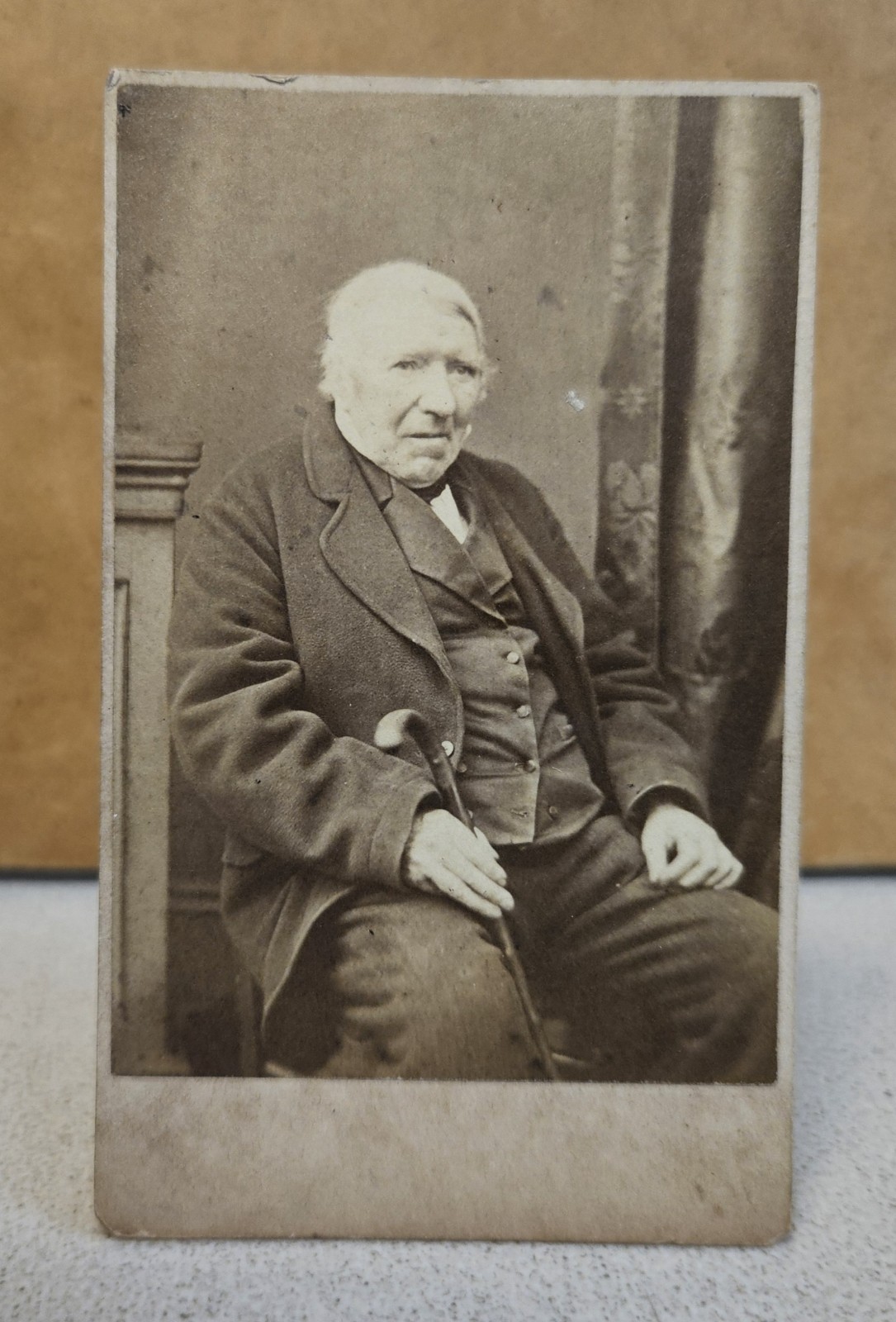 1880 Antique CDV Photo SEATED OLD MAN Photograph Lancashire England UK