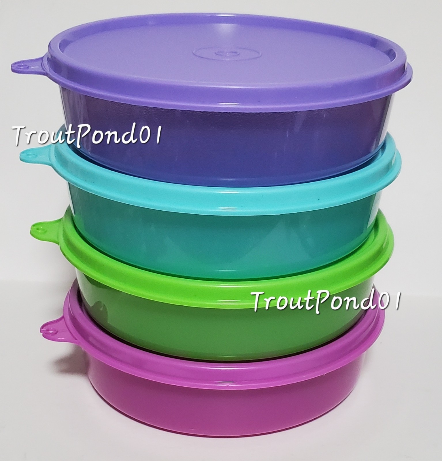 Tupperware Bowls Set 4 Medium Wonders 12 oz Leftovers Cereal Green Blue Purple
