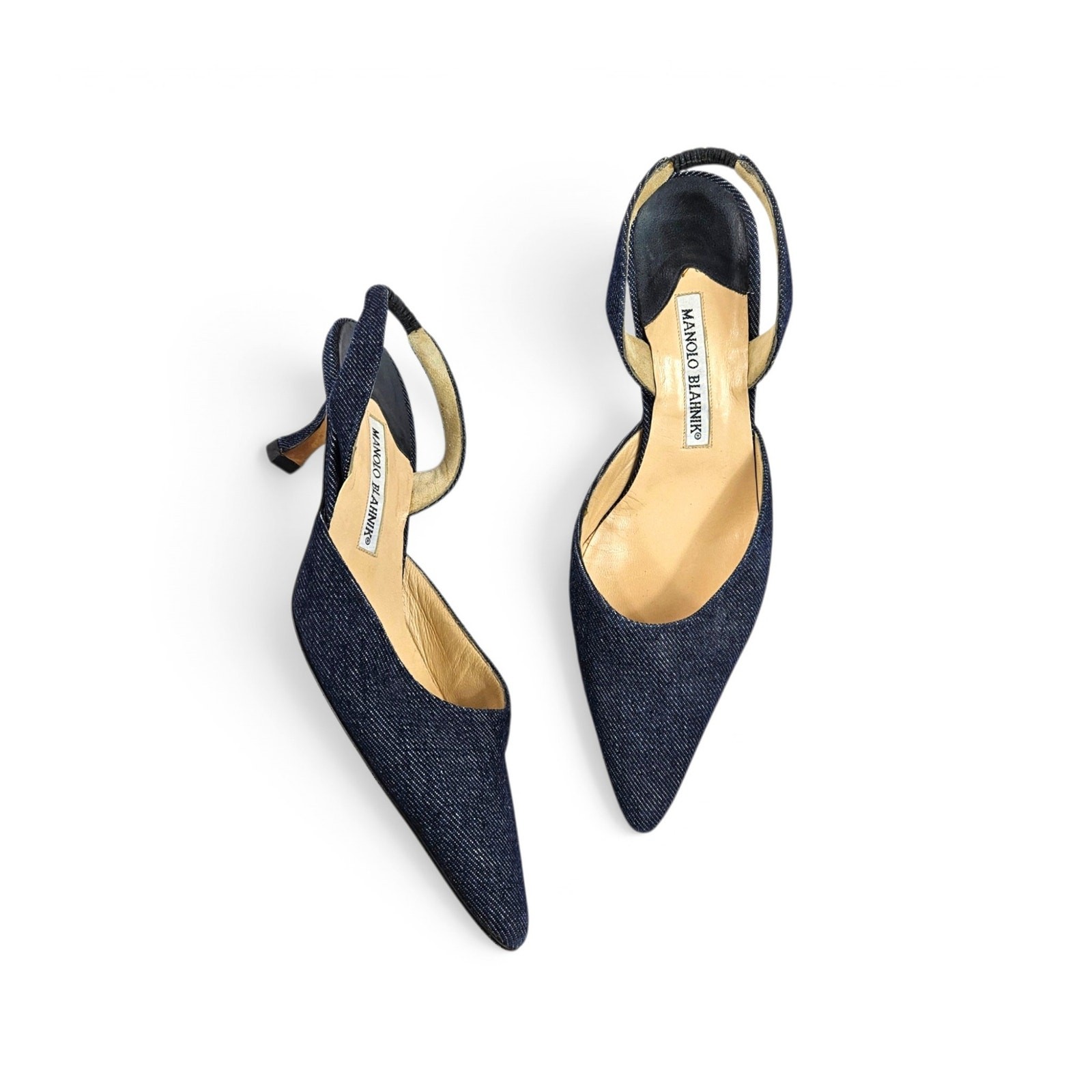 Vintage Manolo Blahnik Heels Denim Slingback - Size IT 38 (7.5)
