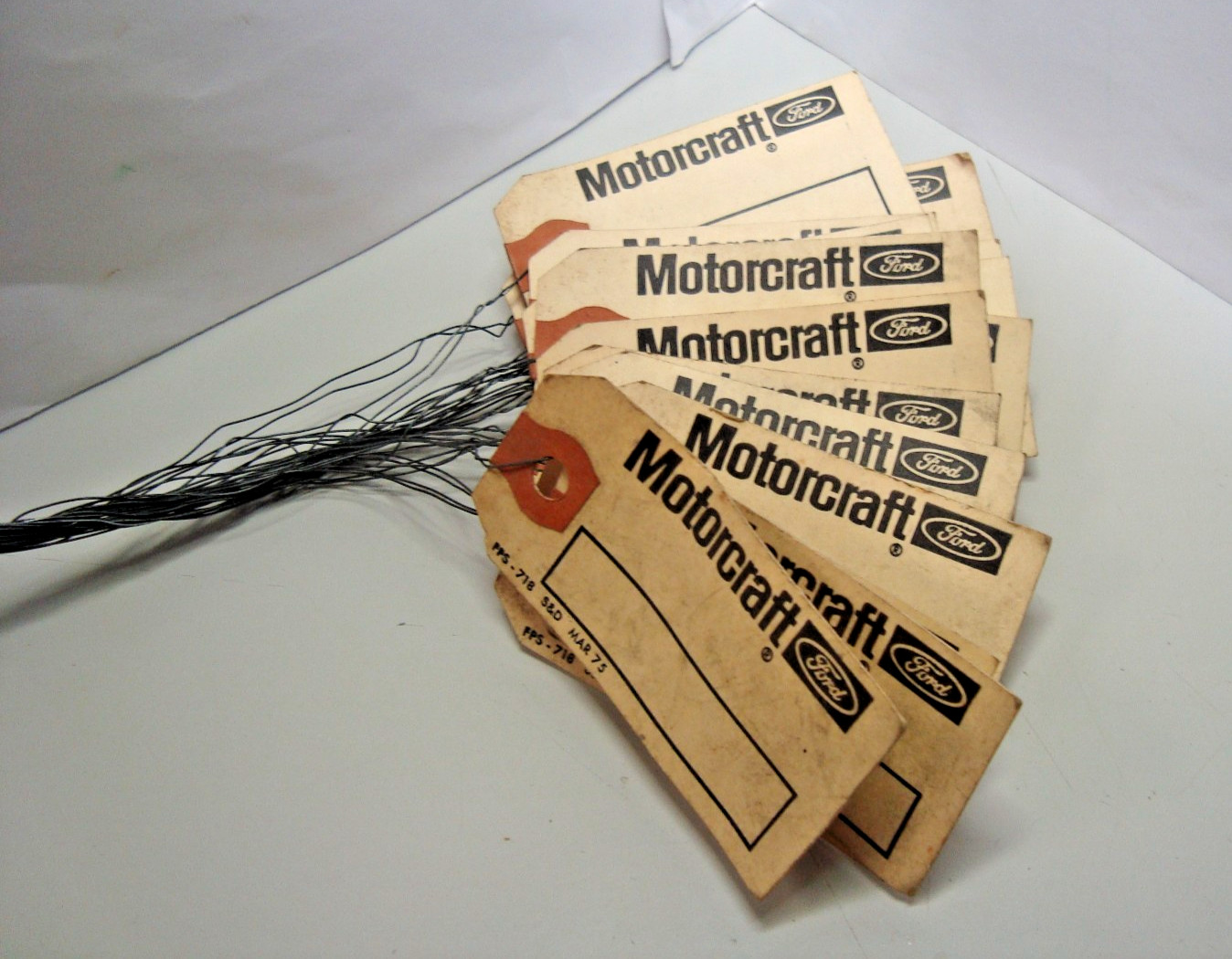 Lot of 18, Vintage Motorcraft Ford Parts Tags, MAR 75, Manila with Wire (1377c)
