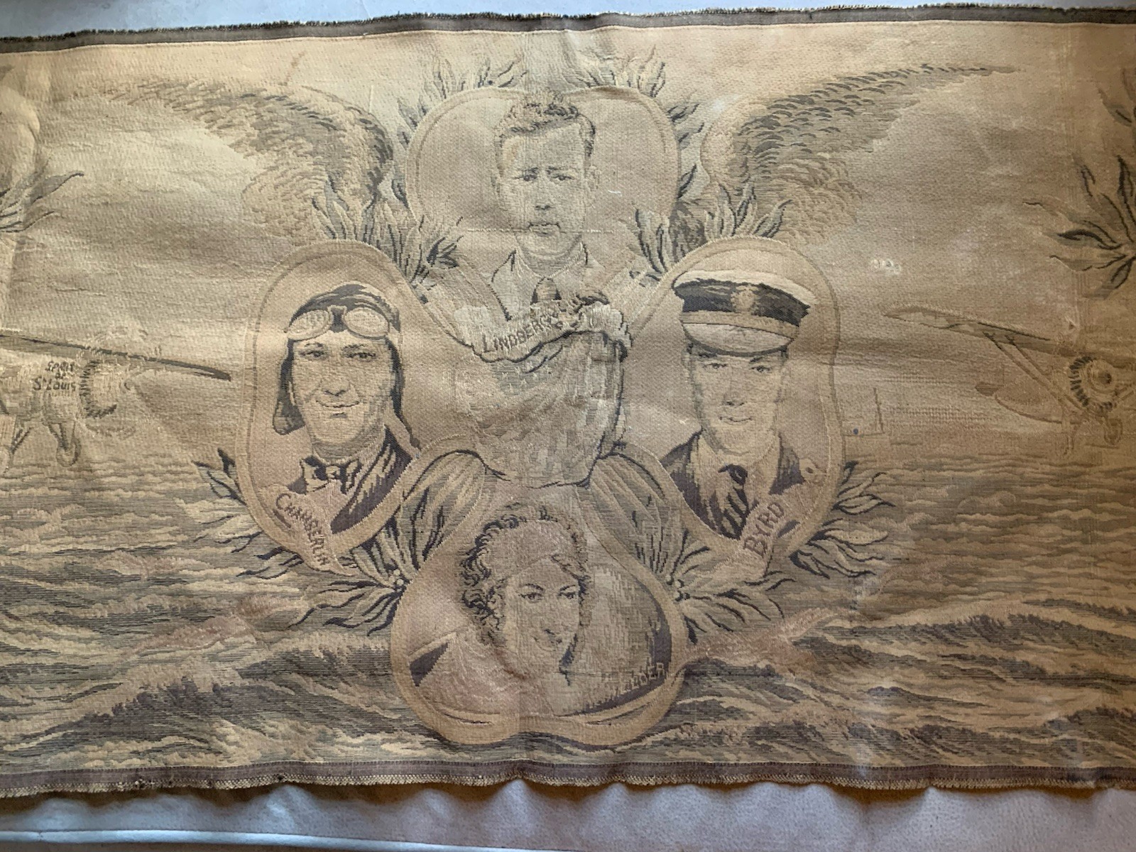Vintage 20s Lindbergh Tapestry Celebrates His Cross Atlantic Flight.