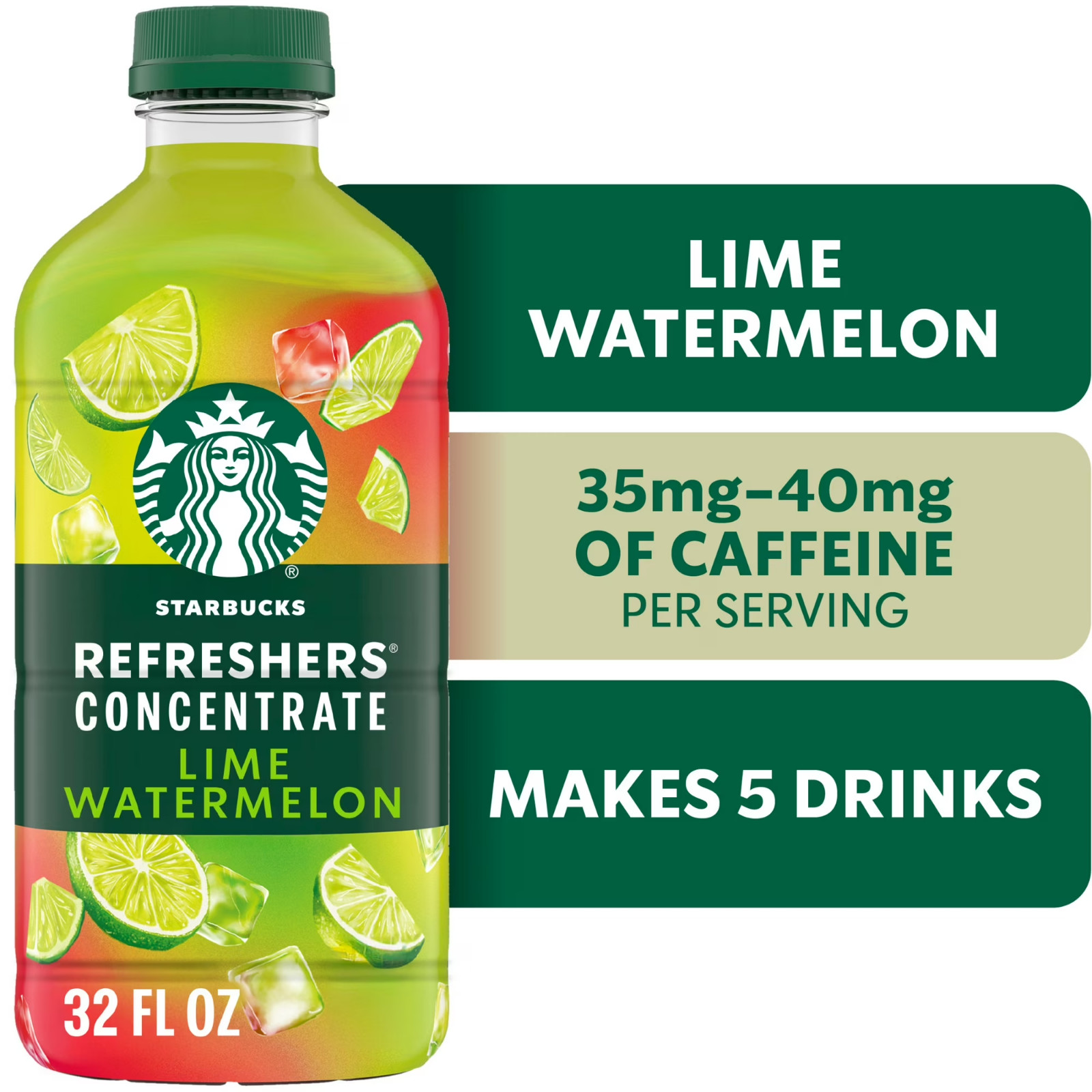 Starbucks Refreshers Concentrate Lime Watermelon, Refreshing Drink, 32 fl oz