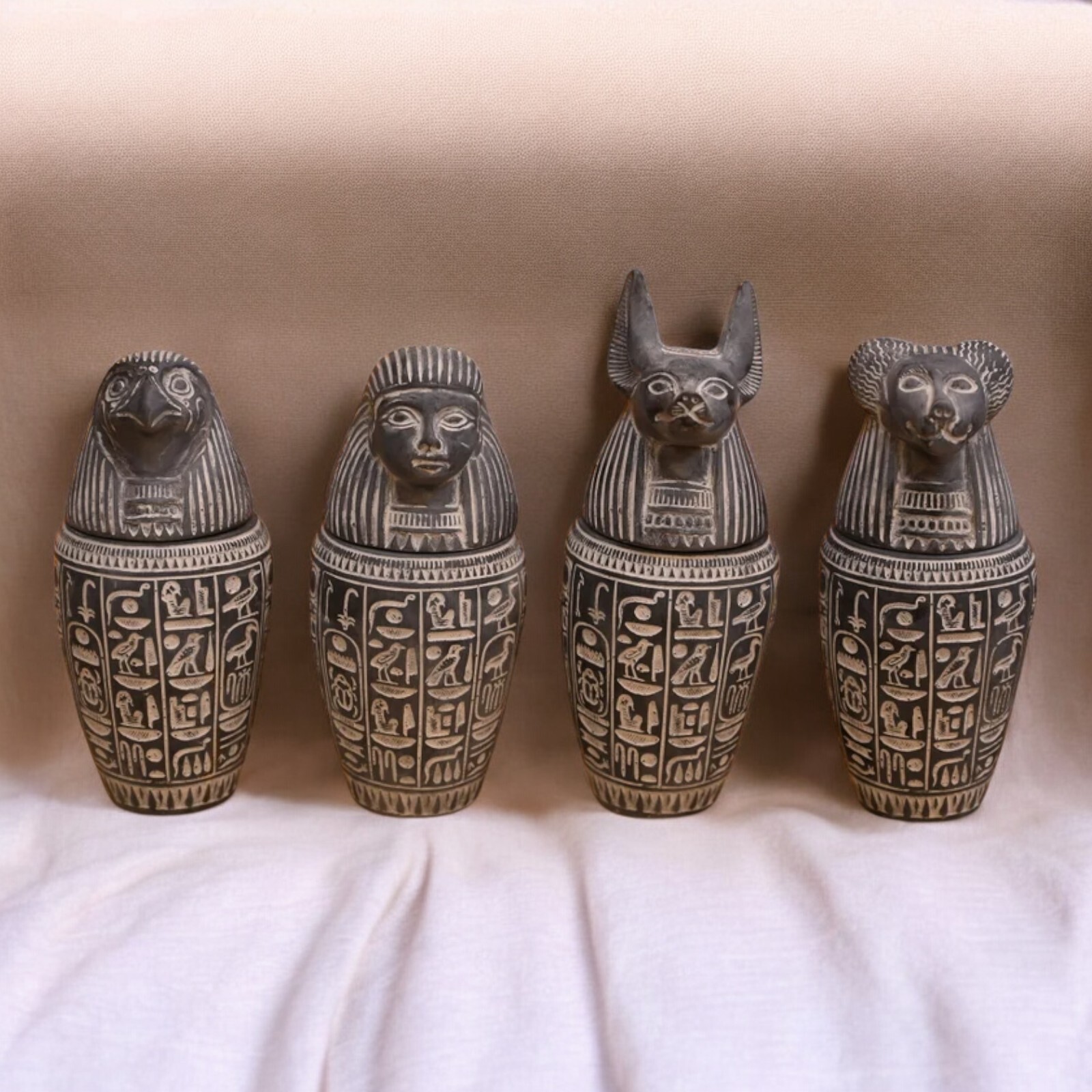 Rare Ancient Egyptian Antique 4 Canopic Jars Sons of Horus Pharaonic Egyptian BC