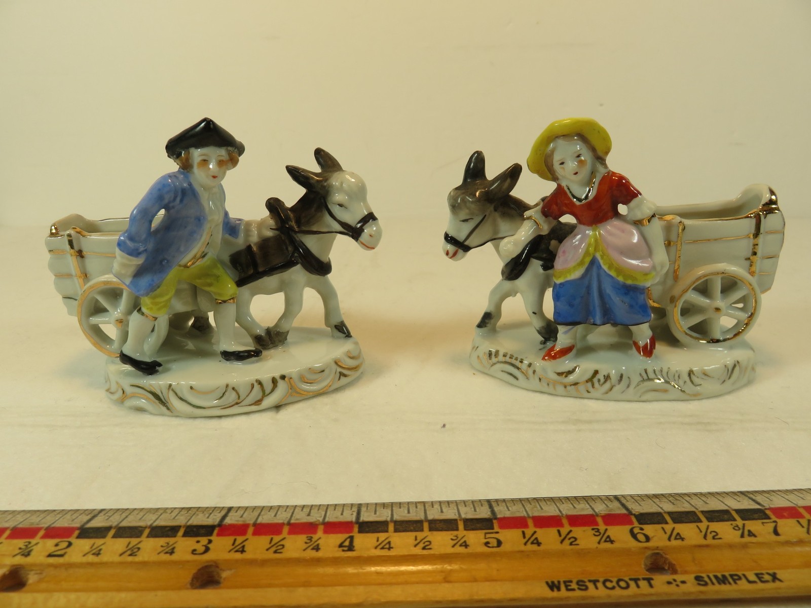 Goldcastle Pair Irish Peasant Man Woman With Donkey Cart Toothpick Planter Japan