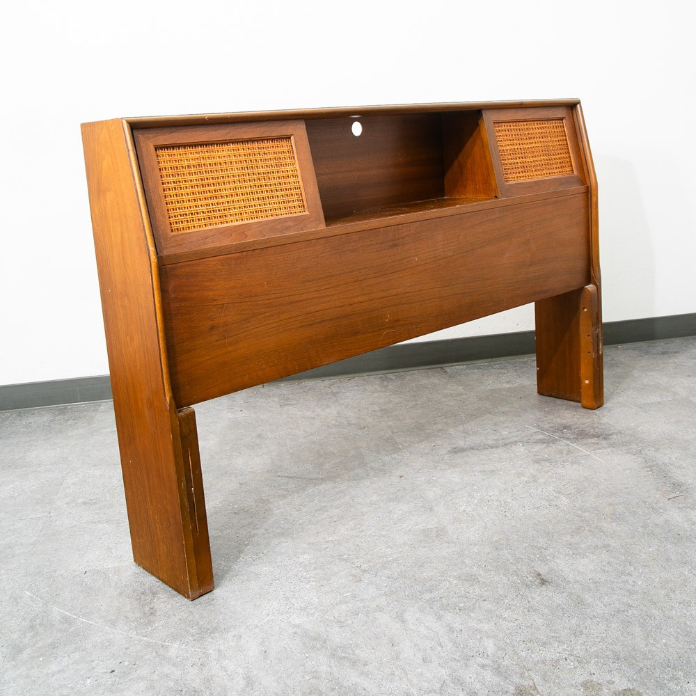 Mid Century Modern Headboard Bed Frame Full Size Cane Doors Walnut Vintage Mcm