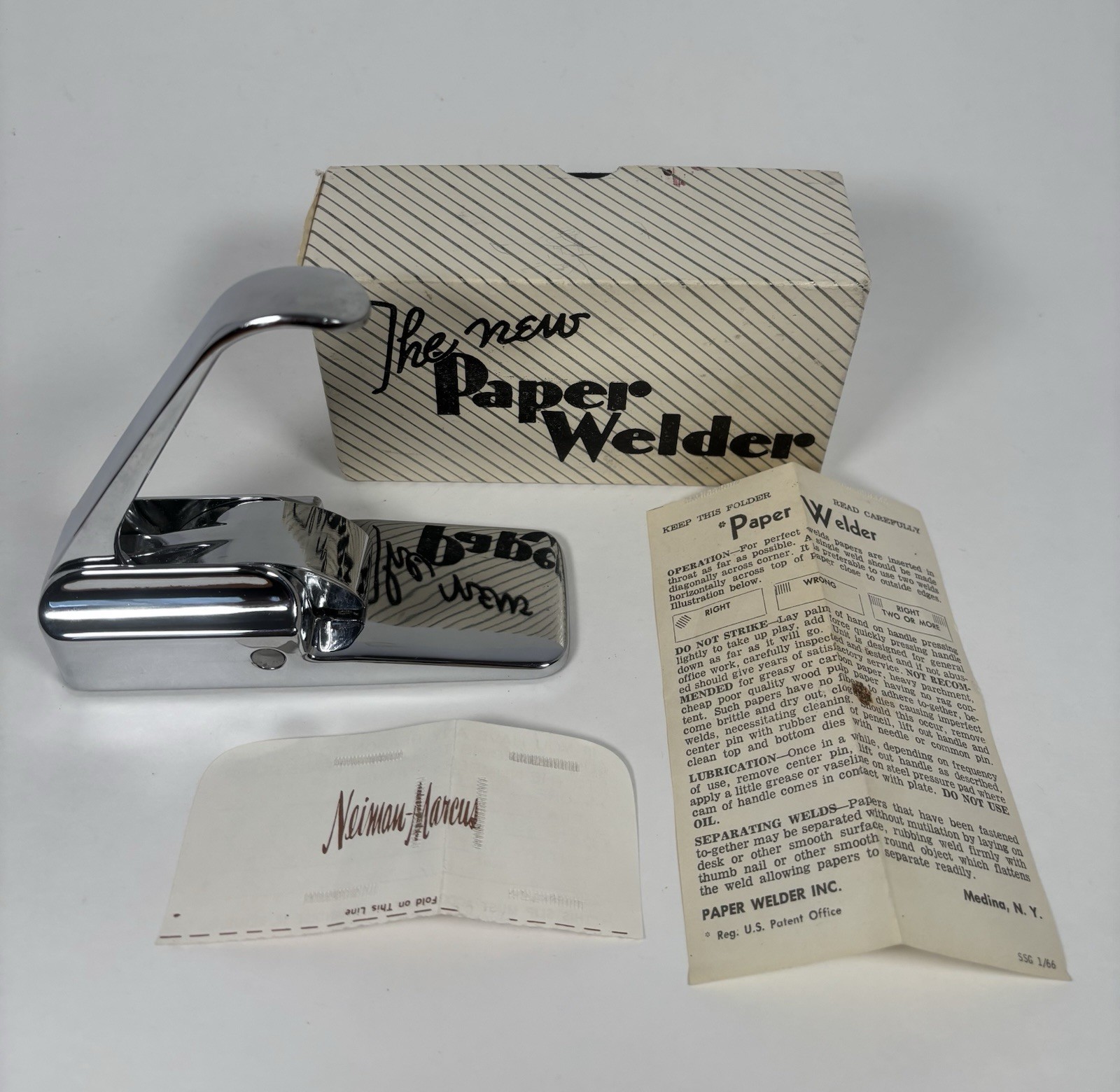 Vintage 1966 Paper Welder Stapleless Stapler Chrome w Box Instructions USA