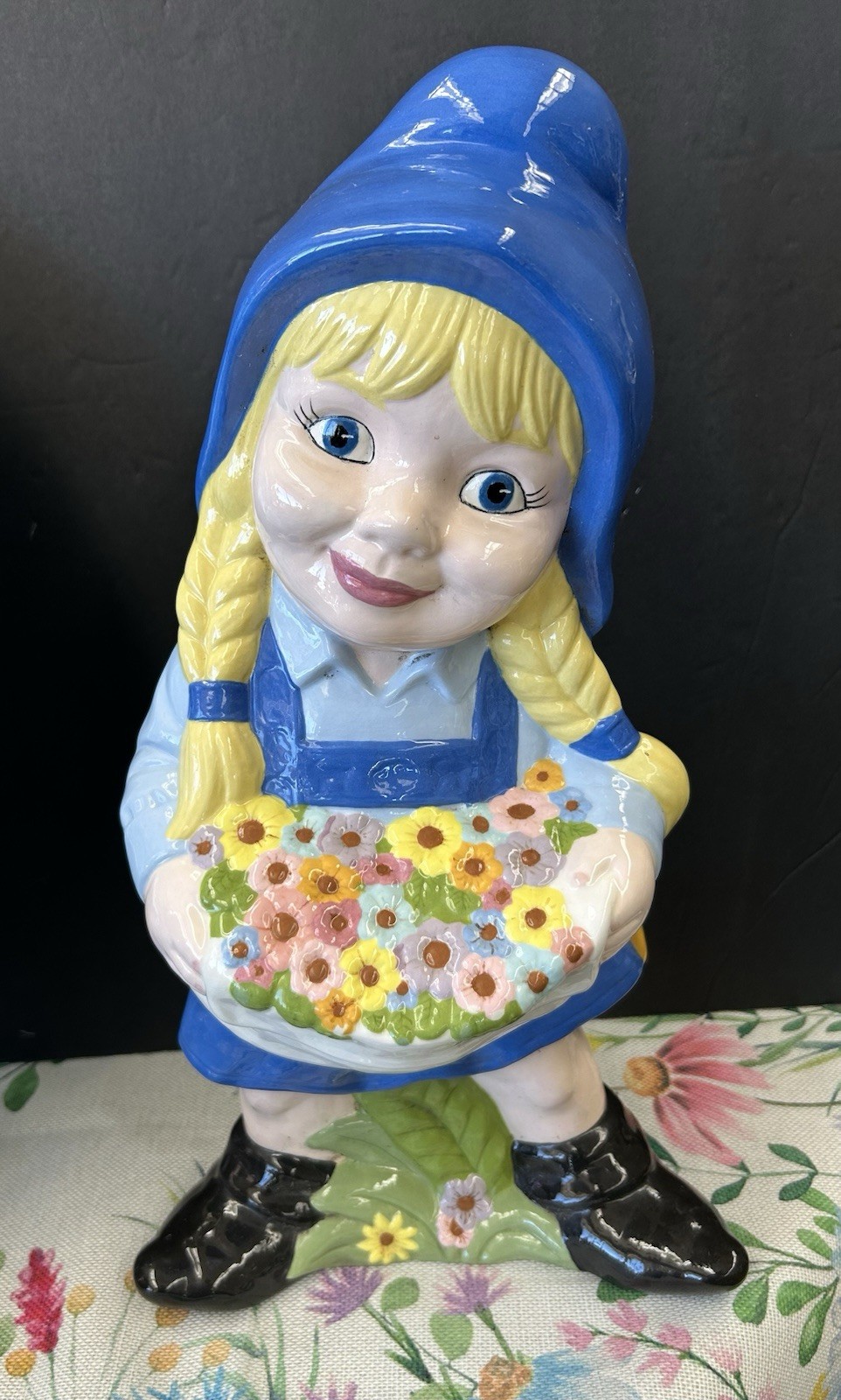 Vintage Hand Painted Porcelain Girl Figurine, 17” Tall Garden Statue