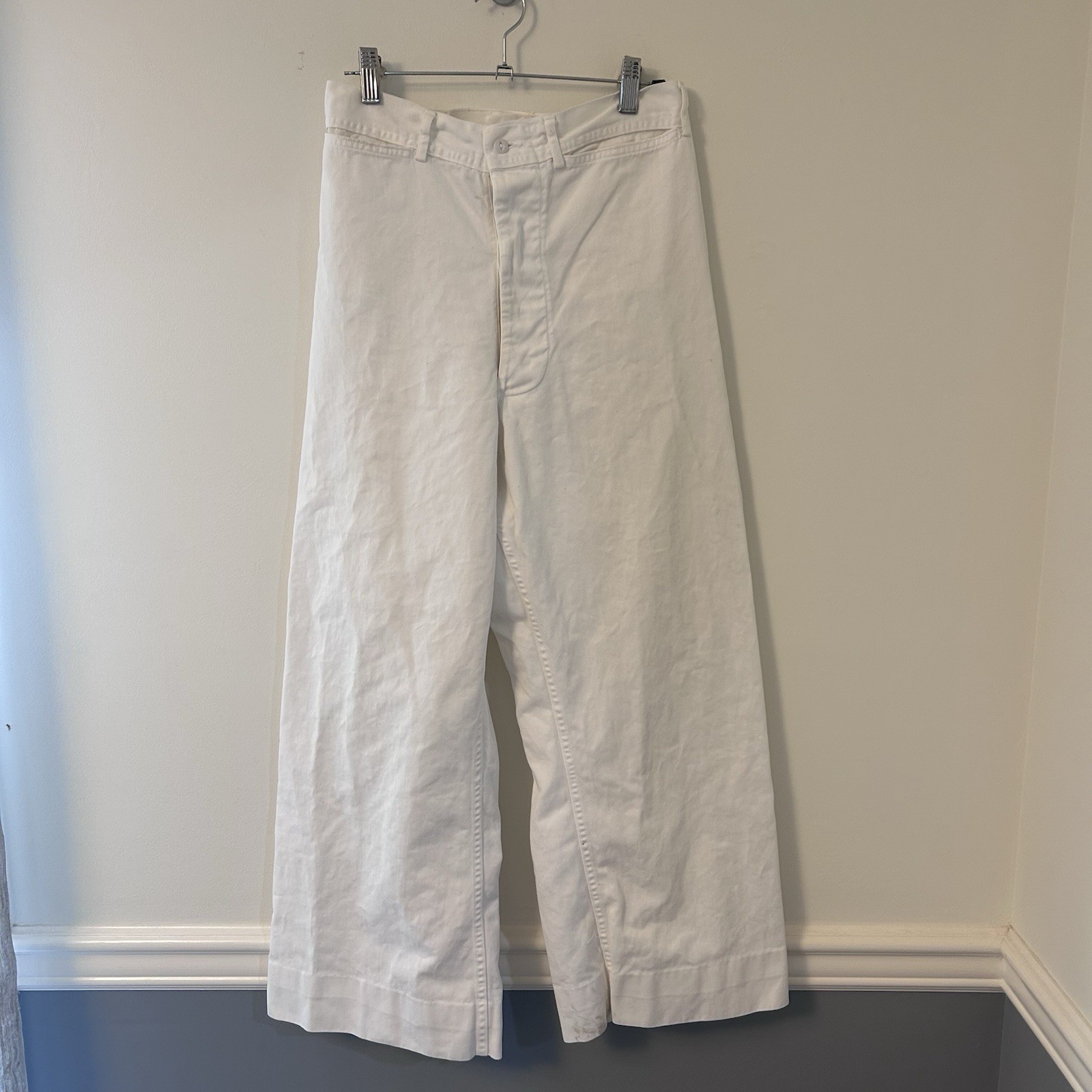 Vintage 40s US Navy Cracker Jack Flare Pants Men’s 28x25 Button Fly White A2