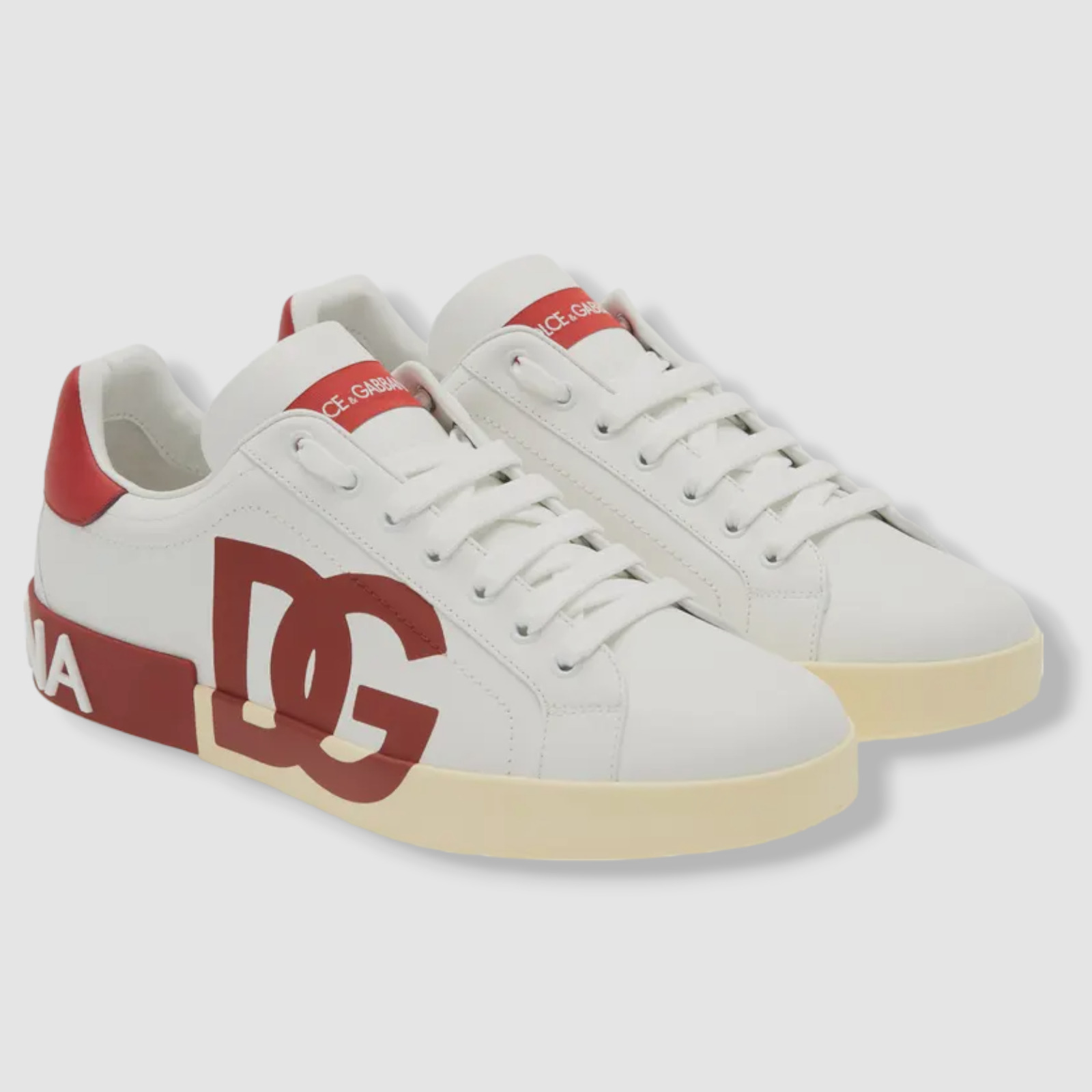 $725 Dolce & Gabbana Men White Leather Portofino Sneakers Shoes Sz EU 43/ US 10