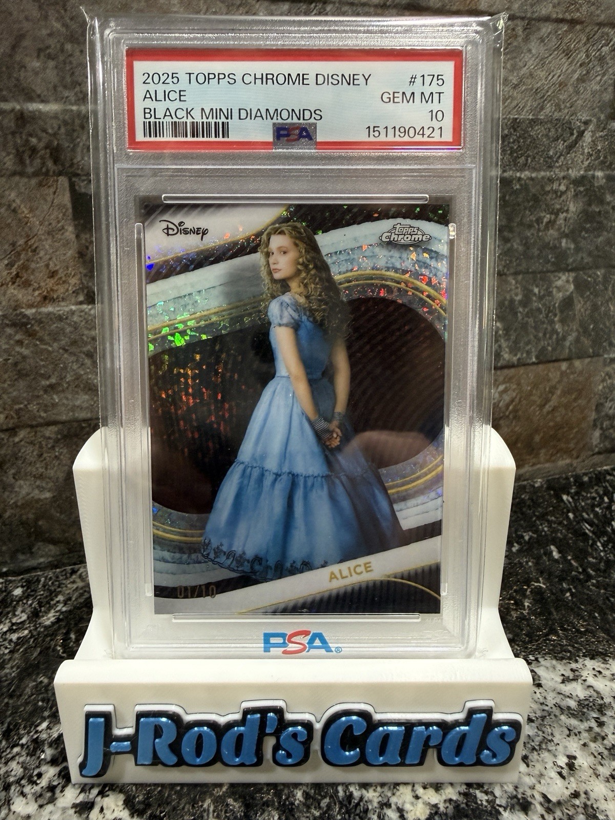 2025 Topps Chrome Disney Alice #175 Black Mini Diamond 01/10 PSA 10 🔥🎥🔥