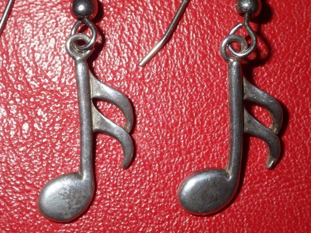 Vintage Musical Notes Earrings Sterling Silver Rockabilly USA Music Band