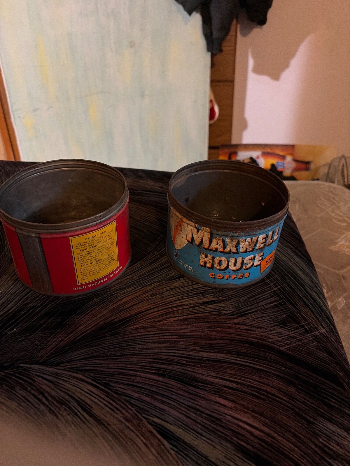 2 vintage 1 pound coffee tins beech nut coffee and maxwell house coffee 1930s gd
