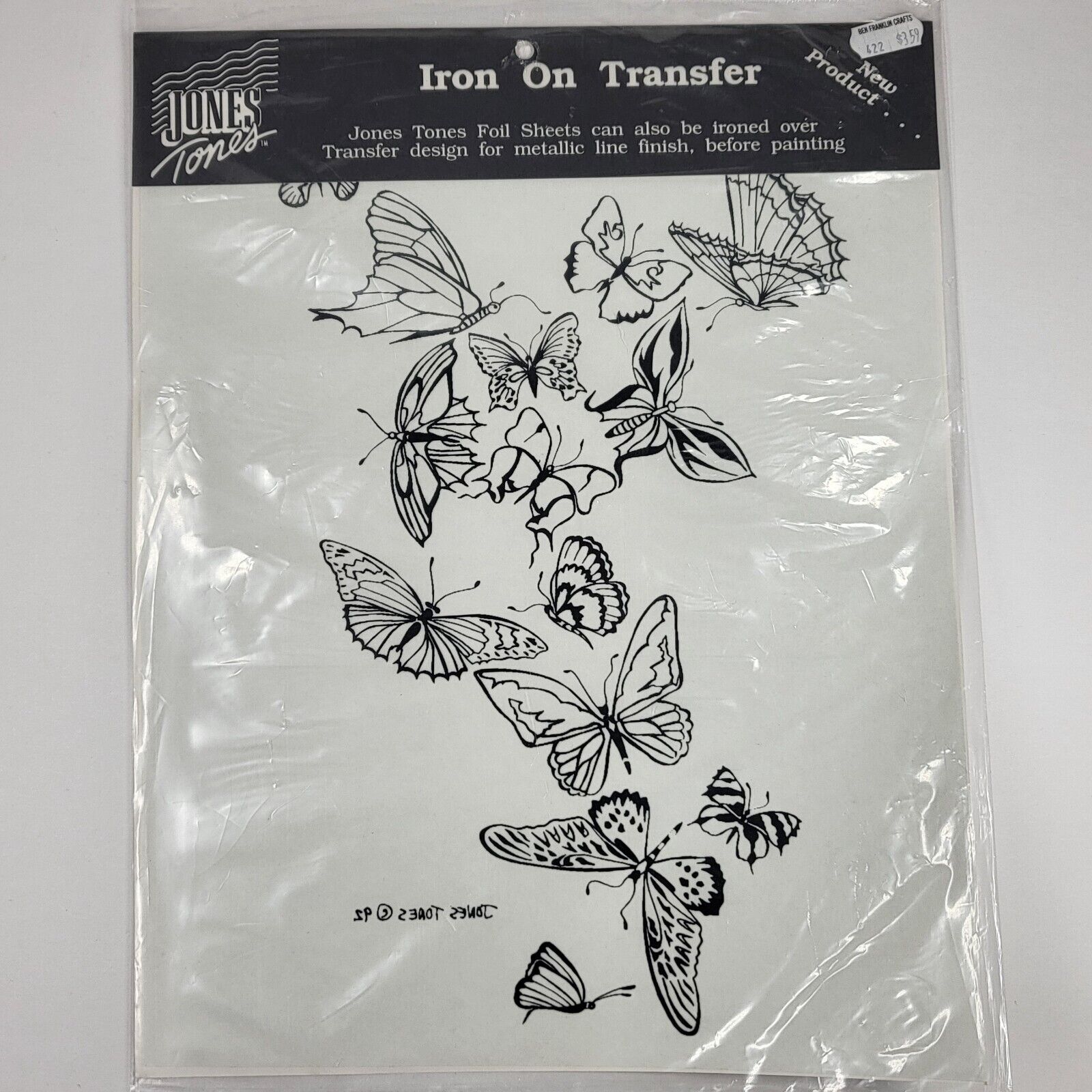 Iron On Transfer Decal Butterflies Black XL 11x12 Vintage 1990s Jones Tones NOS
