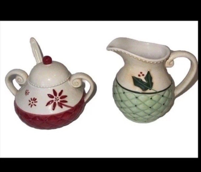 Cute Vintage rest ceramic creamer and sugar Christmas 