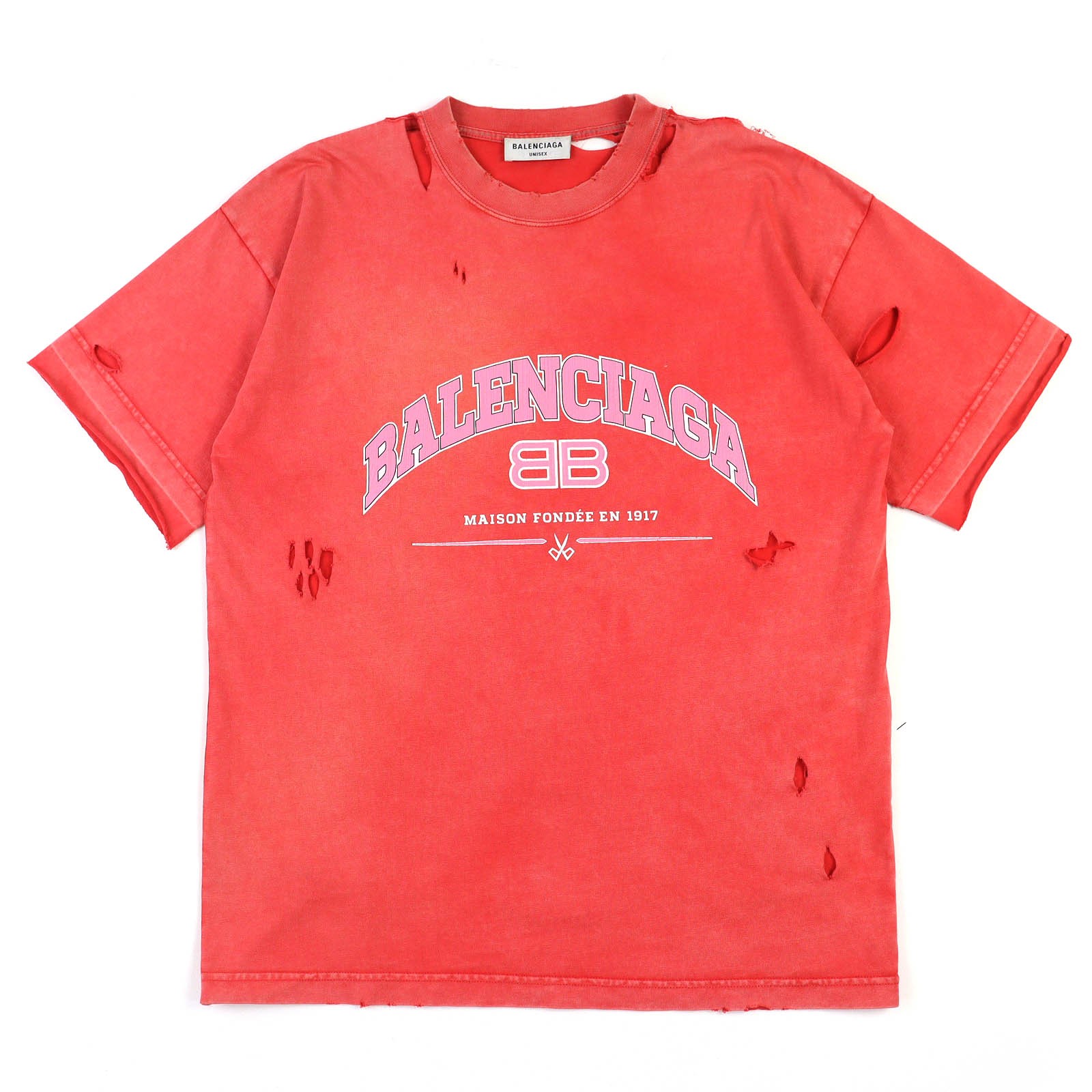 Balenciaga Crew Neck Cotton Distressed Red S Excellent  (Ages 14+)
